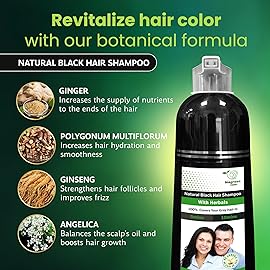 BIOGREEN ROOTS Ammonia-Free & Paraben Free Herbal Hair Shampoo - Hair Dye Shampoo for Women & Men - Natural Color & Herbal Nourishment - No Stain on Skin - Natural Black (400 ml)