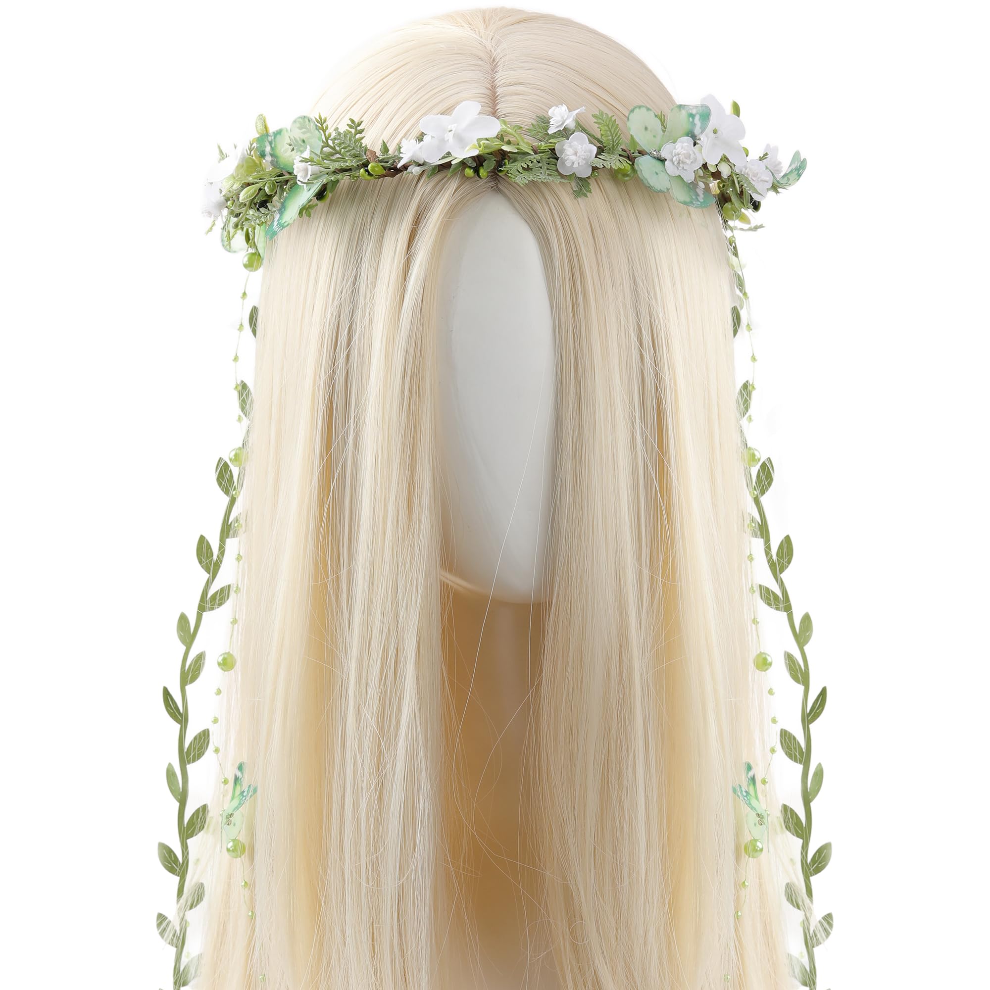 MOSTORY Elfi - Copricapo corona per fata della foresta, costume di carnevale, corona di fate, corona di fiori, con vite, farfalla, per Carnevale, donne per fotografia rinascimentale