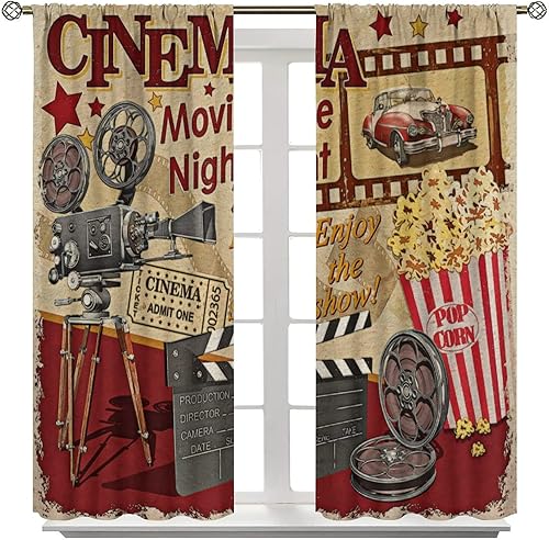 Miniatura 211 de Cortinas opacas para cine en casa, diseño retro moderno, tiras de película de palomitas de maíz para cámara de película, bolsillo para barra,