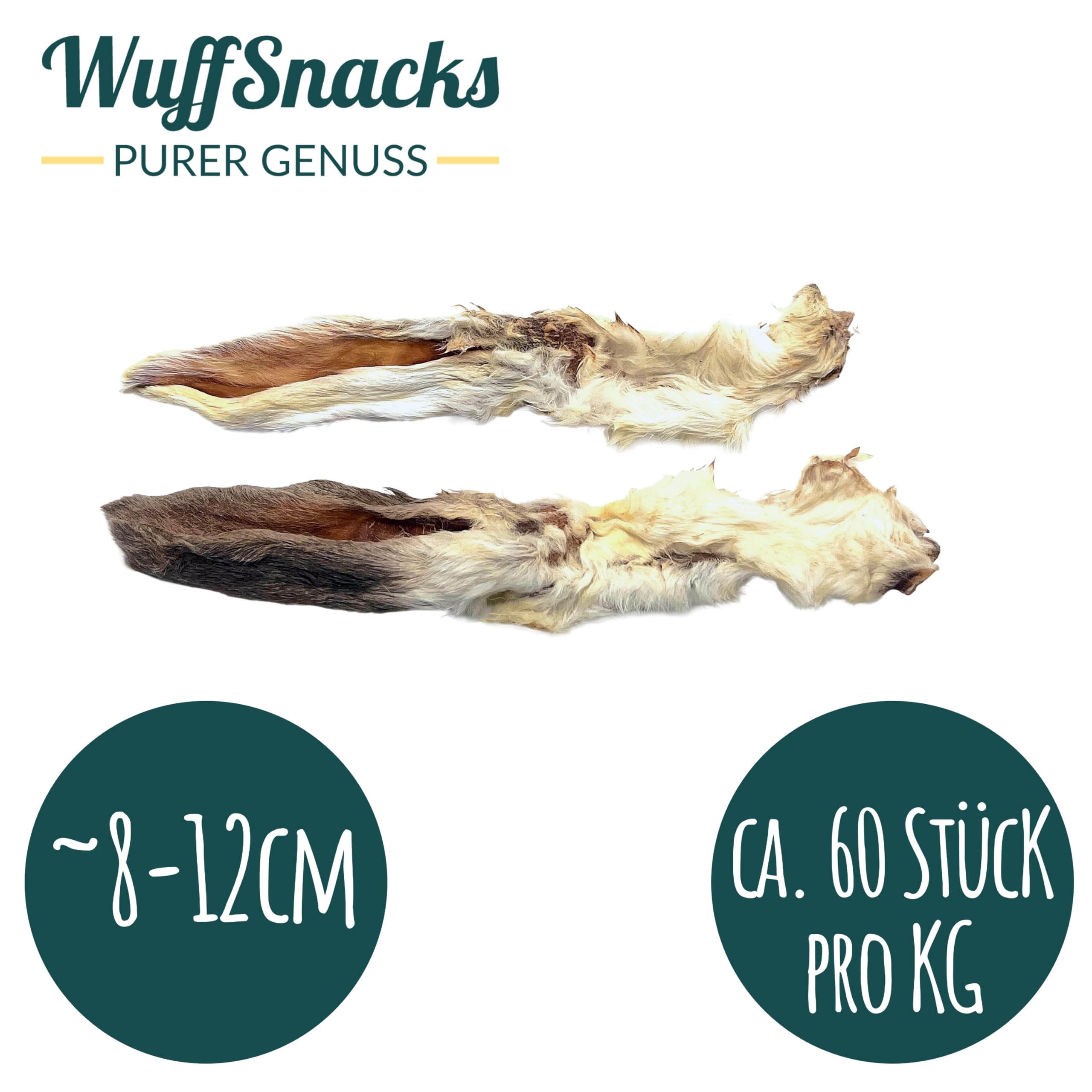 Getrocknete Kaninchenohren mit Fell, 10kg, Hasenohren für Hunde, 100% natürliches Leckerli, Barf Hundesnacks, Kauartikel Hund, Rabbit Ears von Wuffsnacks