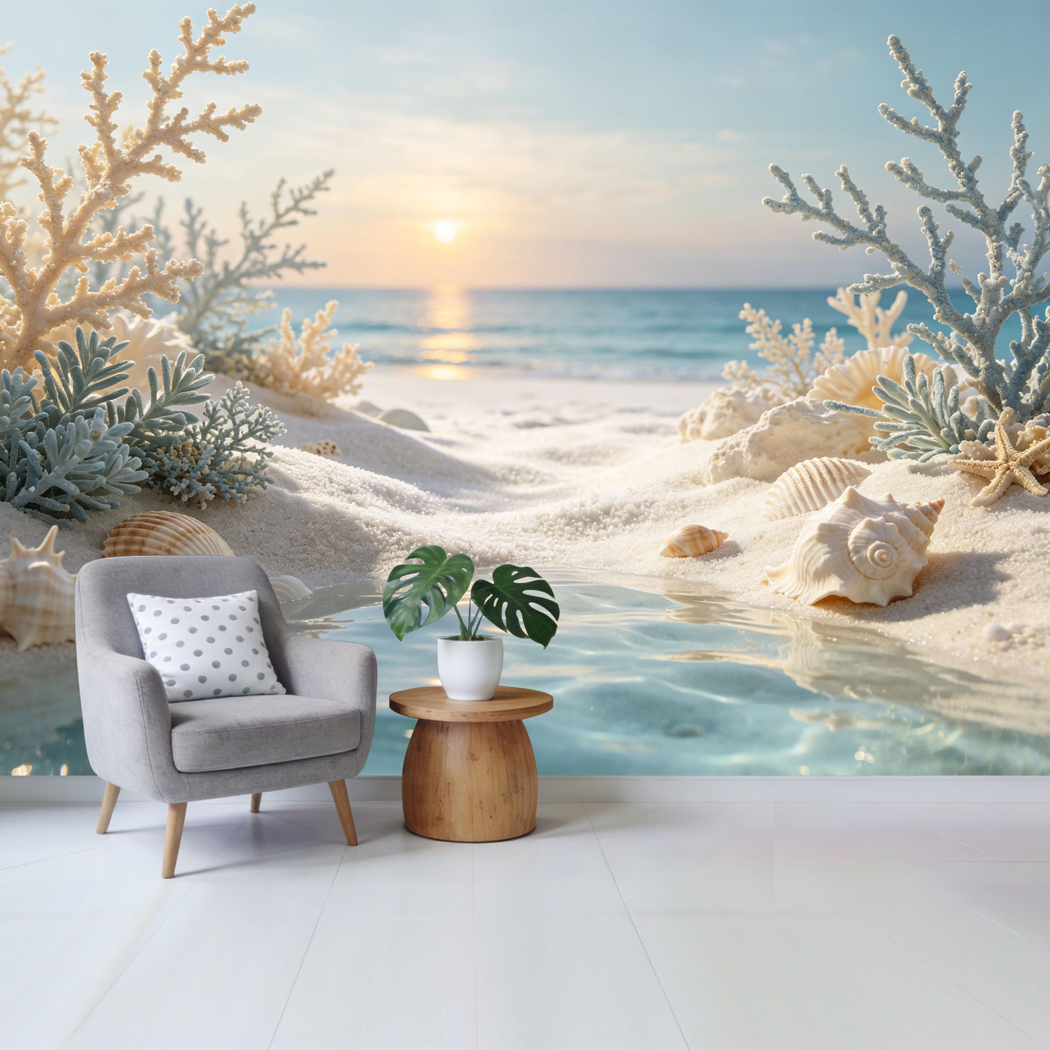 Qzlithotic Yq2605250661 Custom Size Wall Mural Tropical Coastal Ocean Shoreline Sunset Seashells Starfish White Sandy Beach Selfadhesive Wall Fabric Removable Wallpaper For Home Office Decor