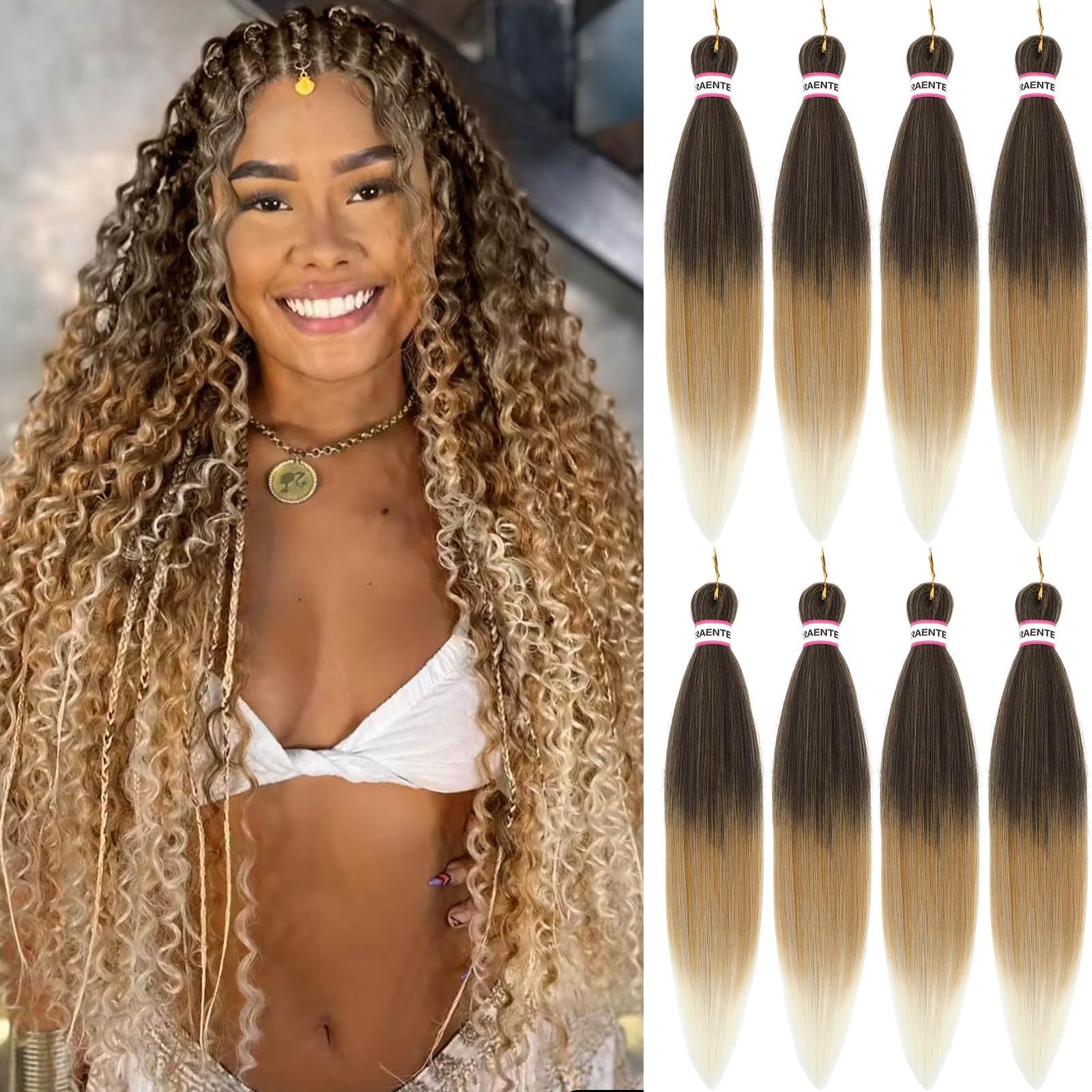 Pre Stretched Braiding Hair - 20 Inch Ombre Braiding Hair,Three Tone Yaki Texture Prestretched Crochet Braids Hair,Professional Synthetic Hair Itch