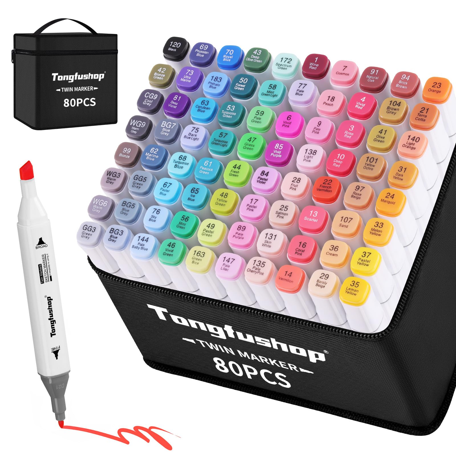 Tongfushop 80 Colored Marker Set Dual Tip Alcohol Markers