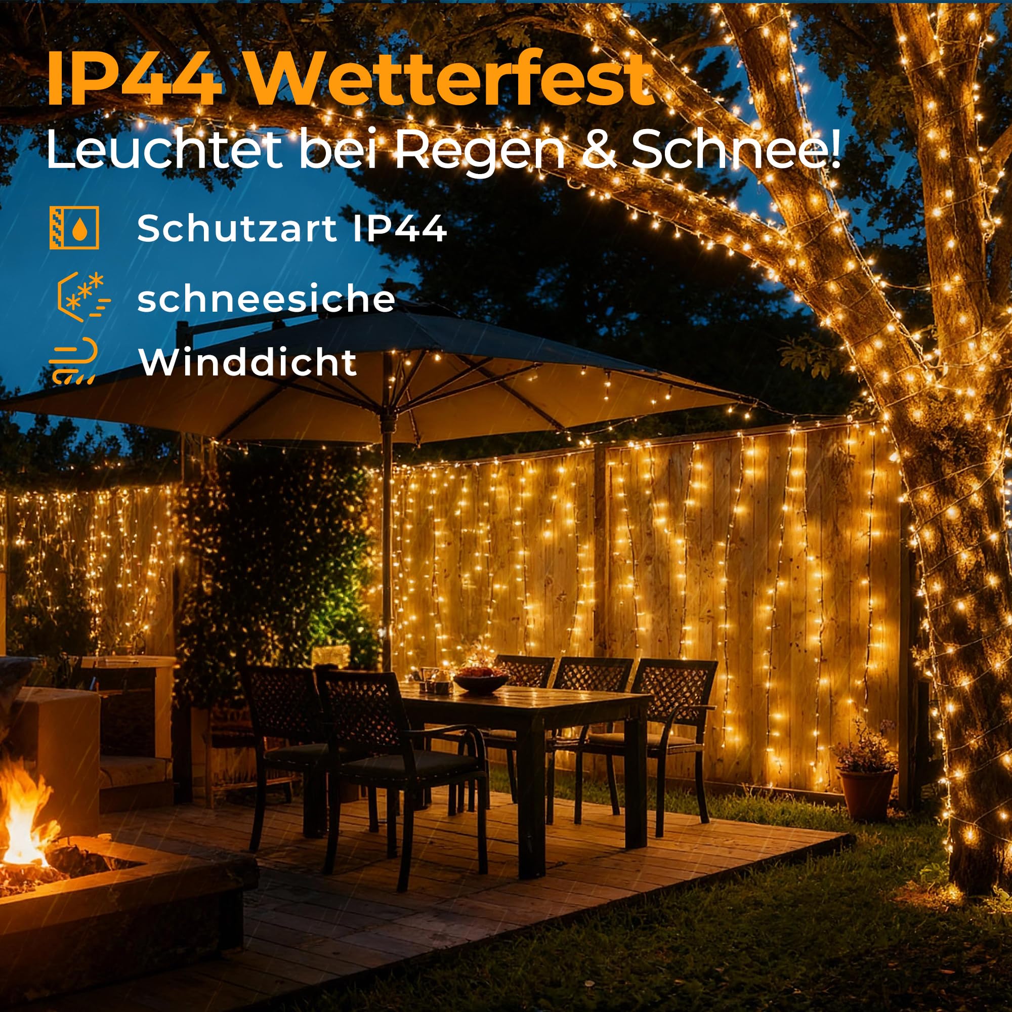 Lichterkette Außen 100m 800 LED mit 8 Modi, Timer und Speicherfunktion – Für Lichterkette Weihnachtsbaum, Lichterkette Innen, Weihnachten, Garten, Balkon und Party (Warmweiß)