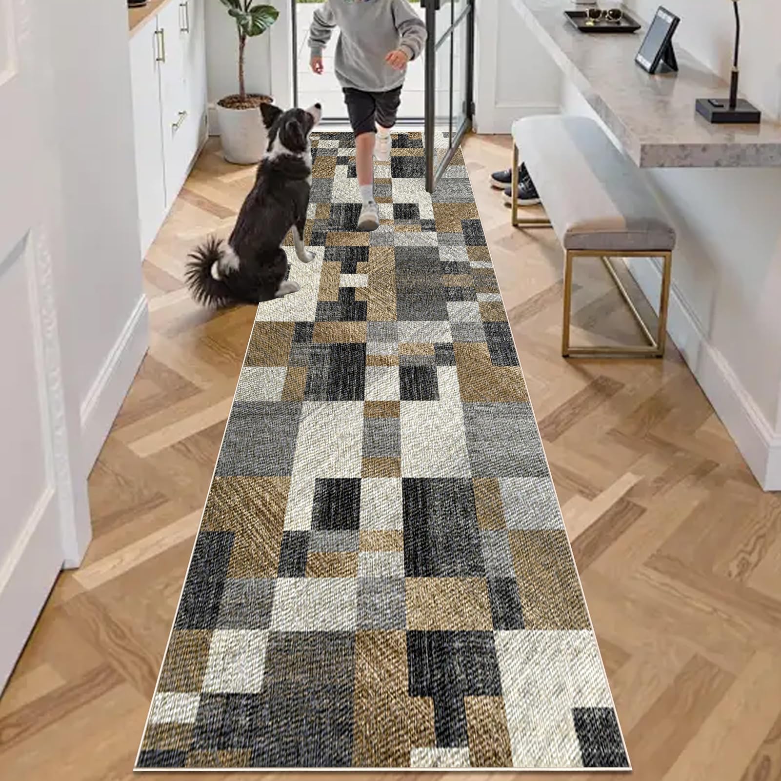 Carpet Runners for Hallways Non Slip Hallway Runner 100 x 350 cm Absorbent Carpet Floor Mat Washable Kitchen Runner Rug Long Hallway Hall Runner Narrow Rugs Area Rugs Runner Rug for Hallway Entryway