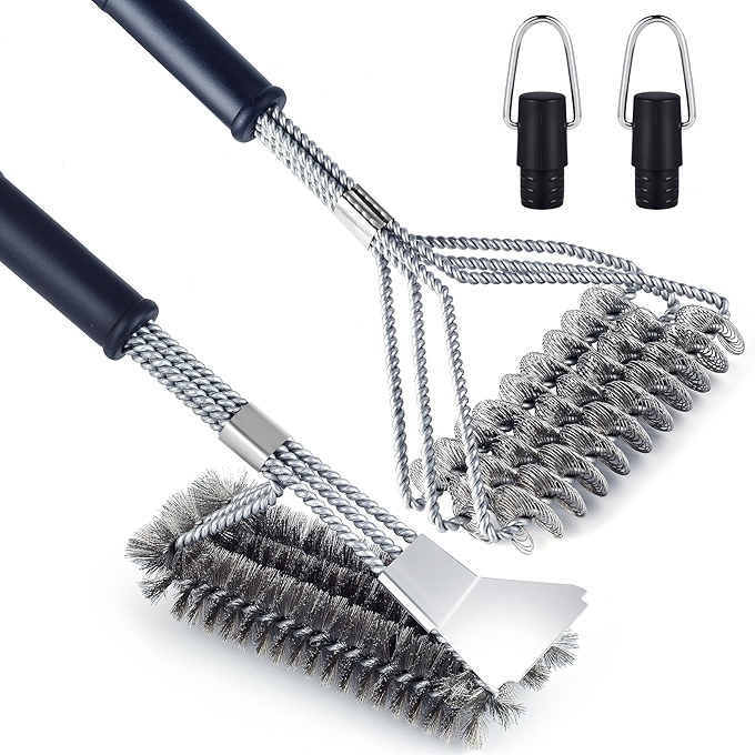 双包装不锈钢烧烤刷，18英寸无刷头安全烧烤刷，适用于燃气、煤炭、烟熏和红外烧烤炉