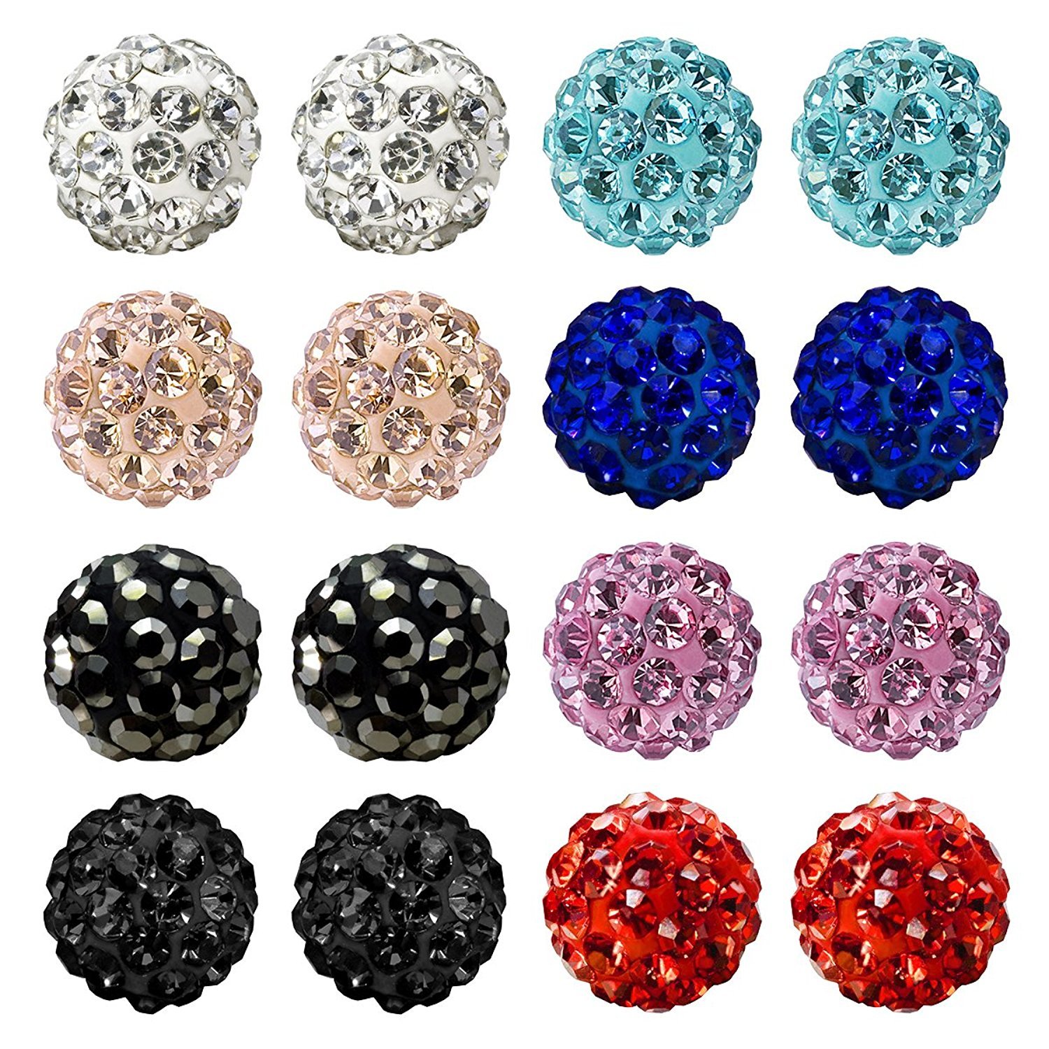 JEWELRIESHOPRhinestones Crystal Ball Stud Earrings Set Fireball Disco Ball Pave Bead Earrings Hypoallergenic for Teen Girls Women