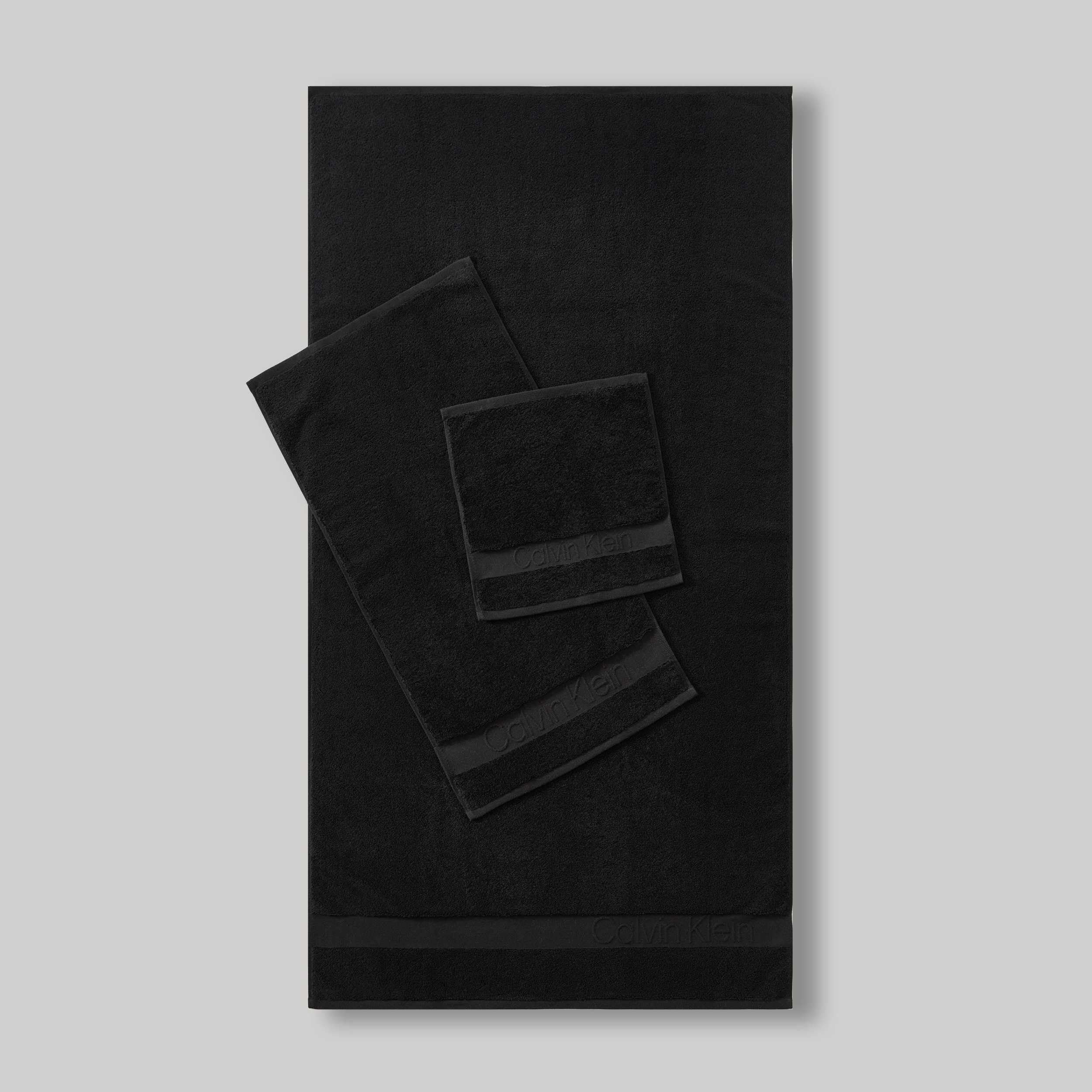 Calvin Klein - Serviettes de Bain, en Coton de qualité supérieure, Super Douces, Construction zéro Torsion, certifiées Oeko-Tex (Noir uni emblématique, 3 pièces)