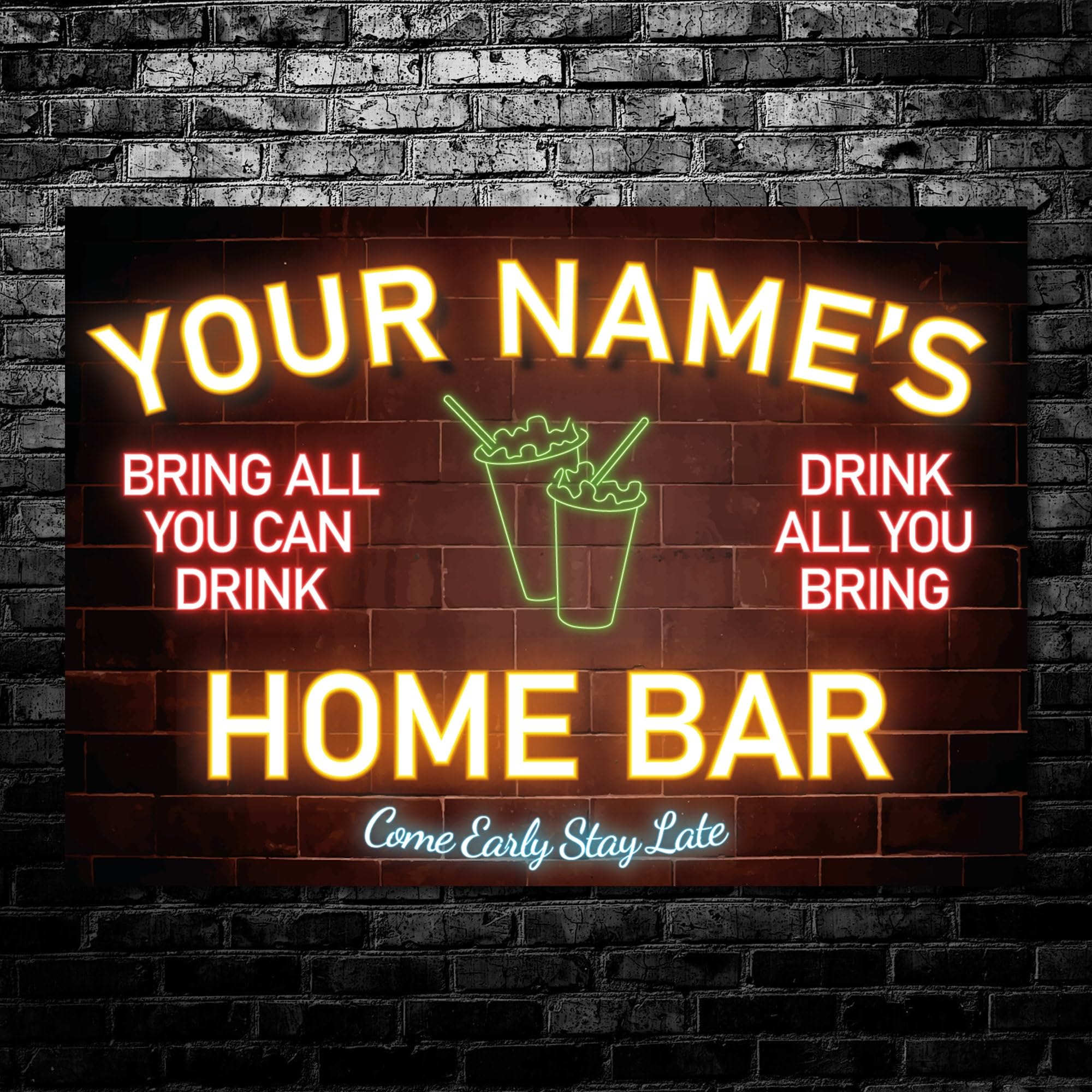 Personalised Home Bar Neon Effect Sign Custom Name Wall Decor Metal Plaque