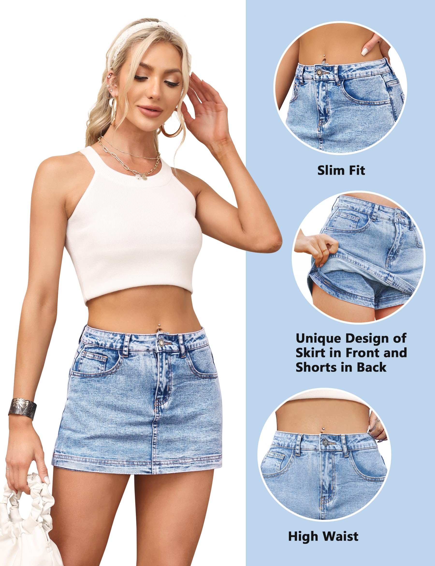 Fengbay Gonna in jeans da donna, a vita alta, in denim, casual, elasticizzata, con tasca