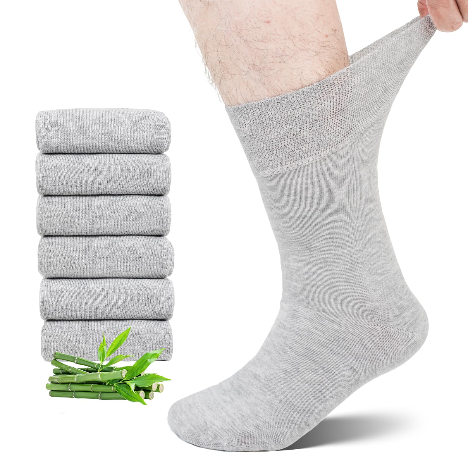 LOFIR Diabetiker Socken Herren Damen: Bambus Diabetikersocken ohne Gummibund Extra Weit Gesundheitssocken ohne Naht mit Komfortbund für Geschwollene Füße und Senioren 6 Paar
