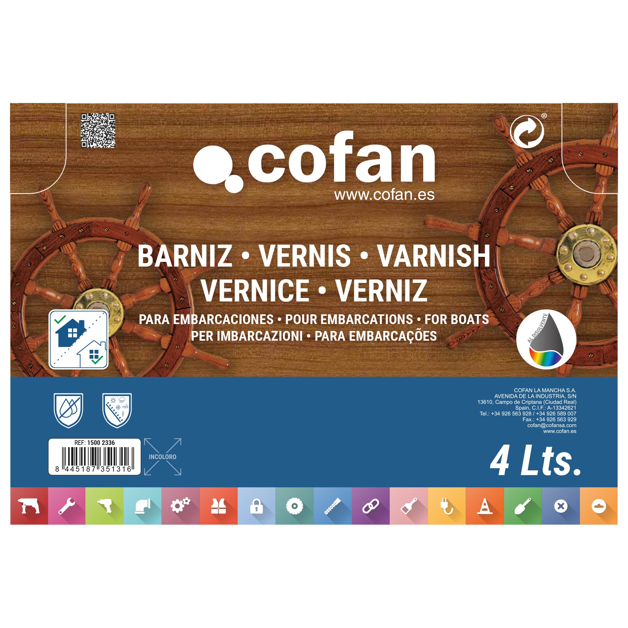 Cofan Barniz para Embarcaciones | Incoloro | Bote de 4 litros