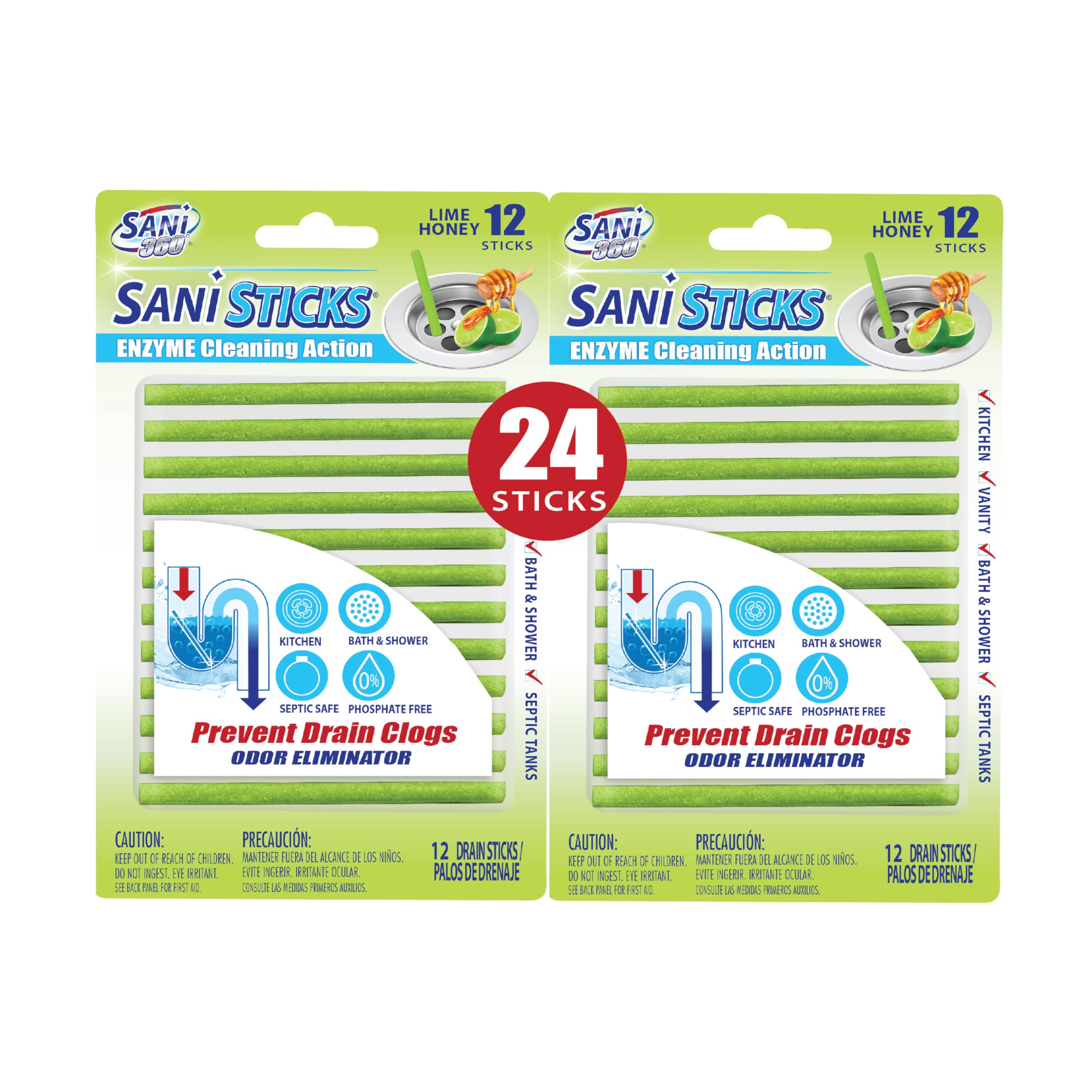 SANI 360° Sani Sticks Drain Cleaner &amp; Deodorizer, 24 Count, Lime Honey