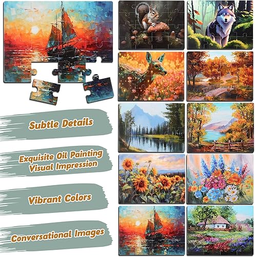 Miniatura 10 de Paquete de 10 rompecabezas de demencia de 16 piezas para Alzheimer, rompecabezas para personas mayores fáciles y grandes, productos de demencia para