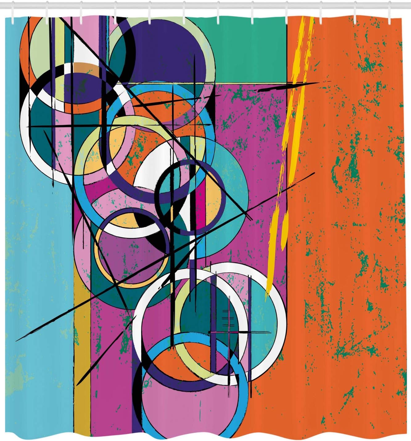 Ambesonne Modern Art Shower Curtain, Unique Abstract Vertical Rectangle with Lines and Half Circle Inner Reality, Cloth Fabric Bathroom Decor Set with Hooks, 69" W x 70" L, Multicolor