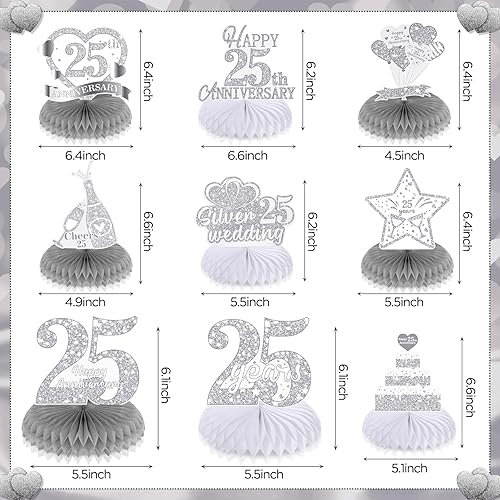 Miniatura 7 de 9 piezas de decoraciones de aniversario de boda 25 de plata, aniversario de boda, centro de mesa de panal de abeja, decoración de mesa de