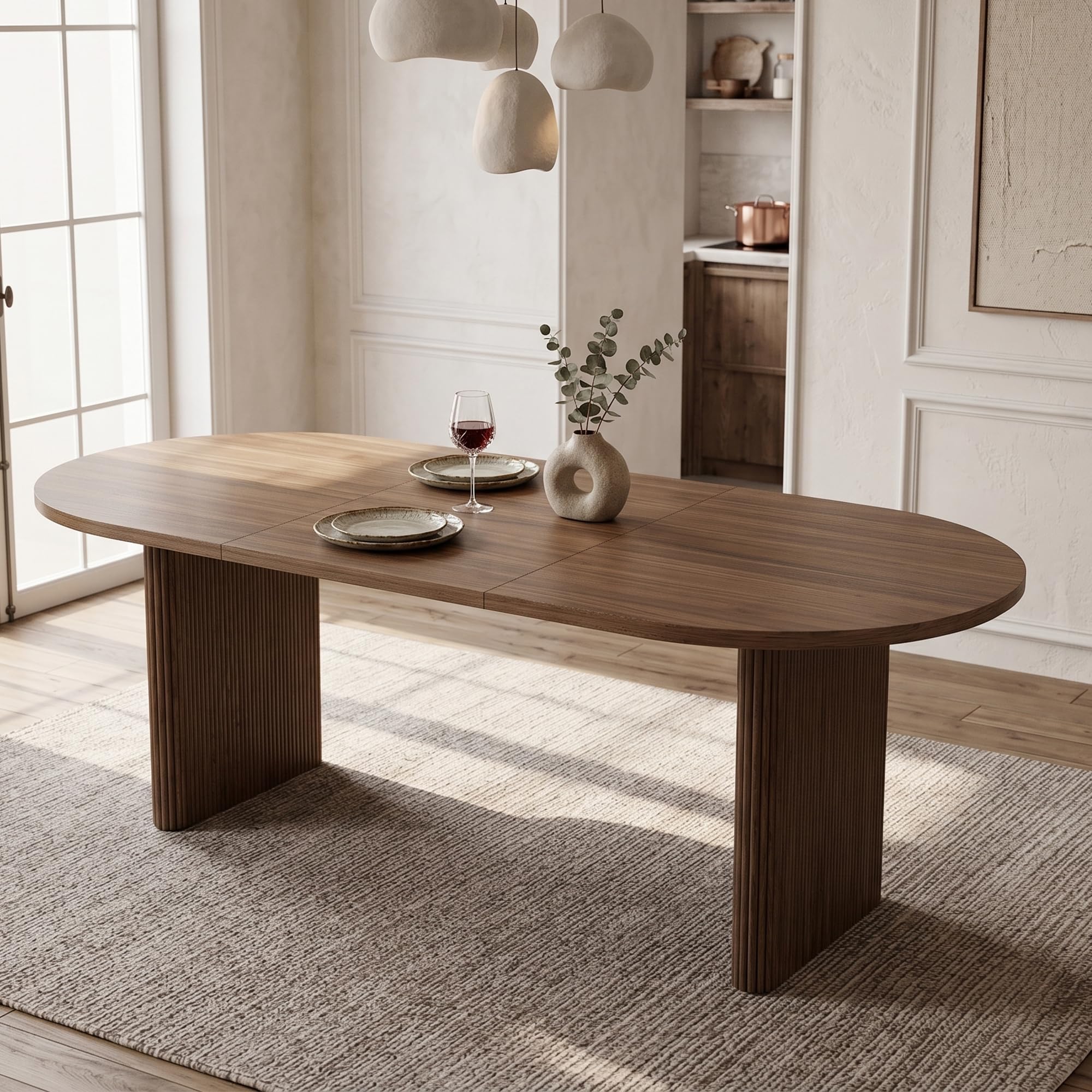 Merax Ausziehbar Esstisch 140/200x90 cm, Küchentisch mit 3 cm Dicker Tischplatte, Esstisch für 6–8 Personen mit abgerundeten Kanten & Lamellenbeinen, dunkle Holzfarbe