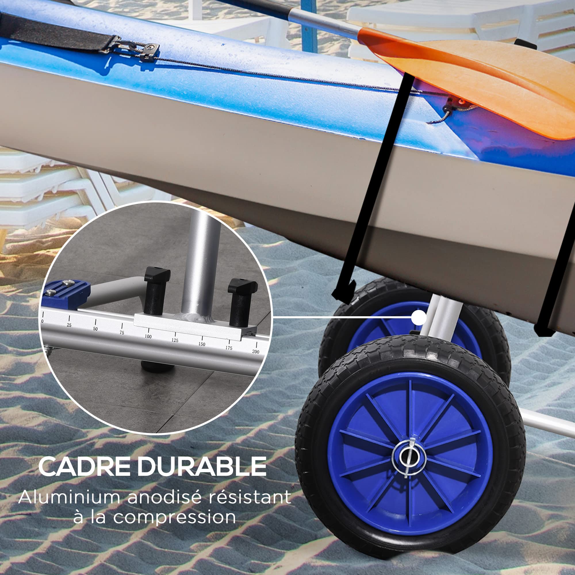 SPORTNOW Chariot Transport Kayak/Canoë/SUP - Roues 25cm Largeur Réglable 12-41cm Capacité 100kg