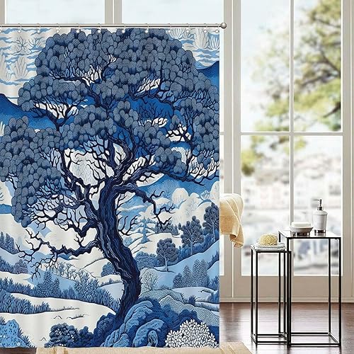 Miniatura 1040 de Cortinas de ducha de baño con ganchos, 72 x 92 pulgadas, cortina de ducha de tela impermeable con diseño de flores y pájaros, cortina de ducha