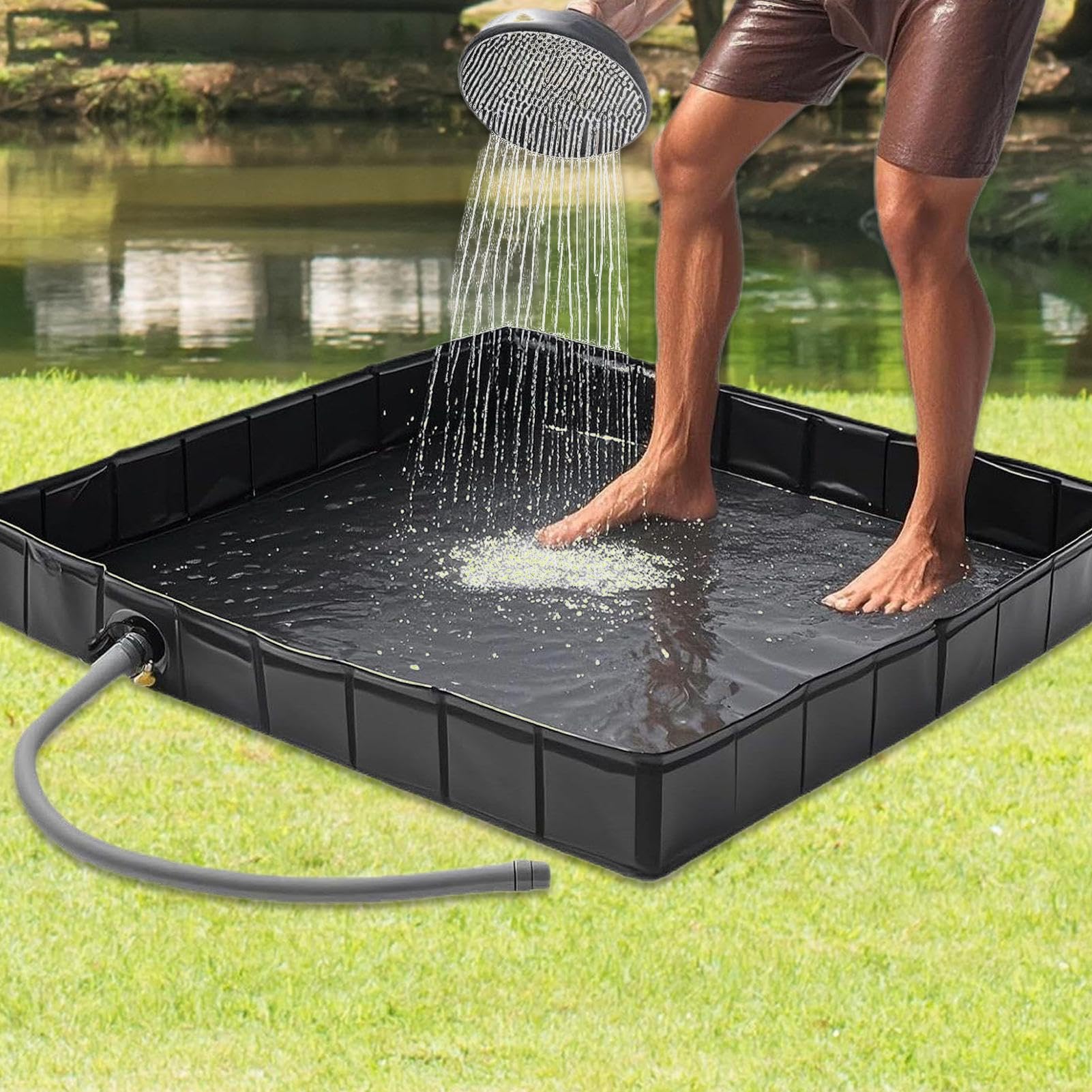 Duschbasis - Rechteckige Duschschale | Outdoor -Duschen Basis | Duschen Stehen Mit Entwässerungsloch | Flexible Weiche Fußböden Campingausrüstung Für Terrasse Hinterhof Sauna Garden Beach Ca