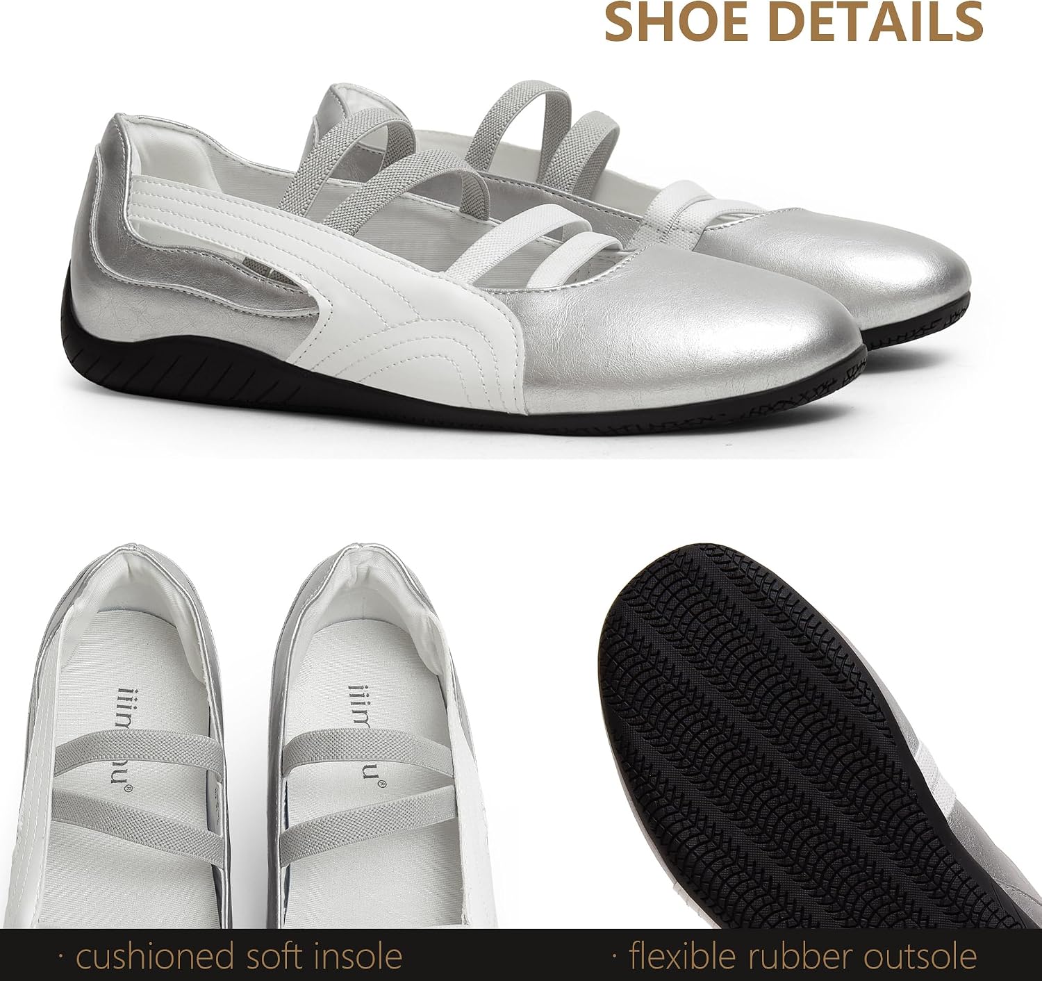 iiimmu Women Ballet Flats Fashion Sneakers Mary Jane Shoes with Elastic Straps with Cushioned Insole