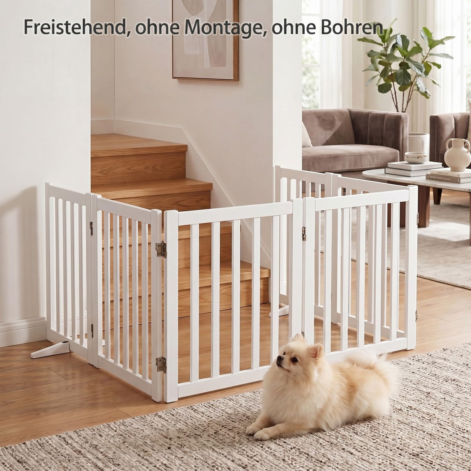 COSTWAY Absperrgitter Hunde 60cm Hoch, Schutzgitter Holz, Kindergitter klappbar, Treppengitter Hundeabsperrgitter flexibel Türschutzgitter (6 Paneelen, Weiß)