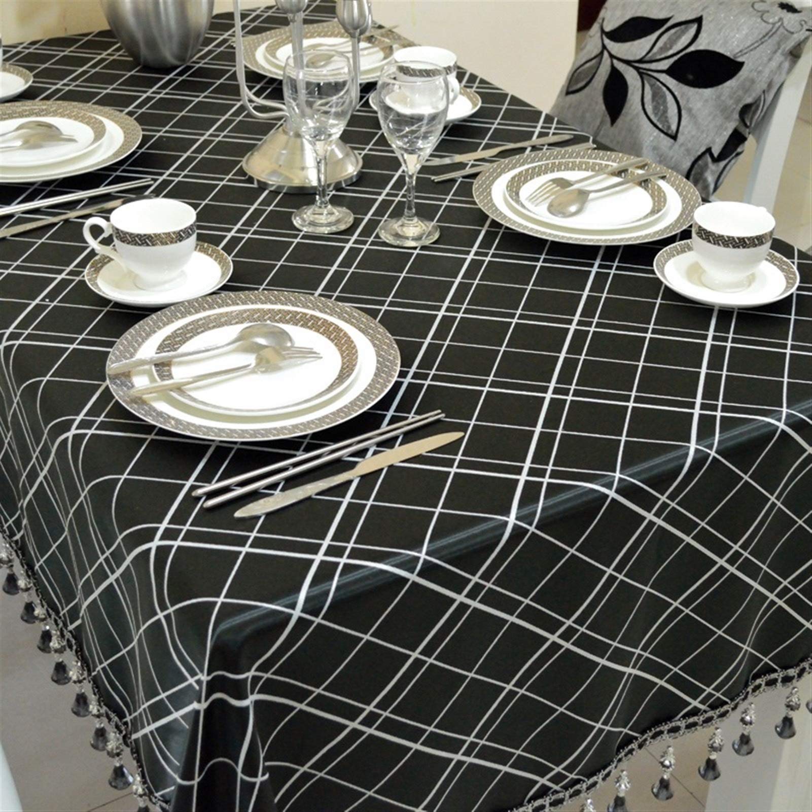 Elegante y Lujoso 100% algodón Mantel Negro para la Cocina Dinning Decoración de la Mesa Fiestas Bodas de Acción de Gracias Navidad Lavable Bordado Tabla de Mesa Regalos navideños