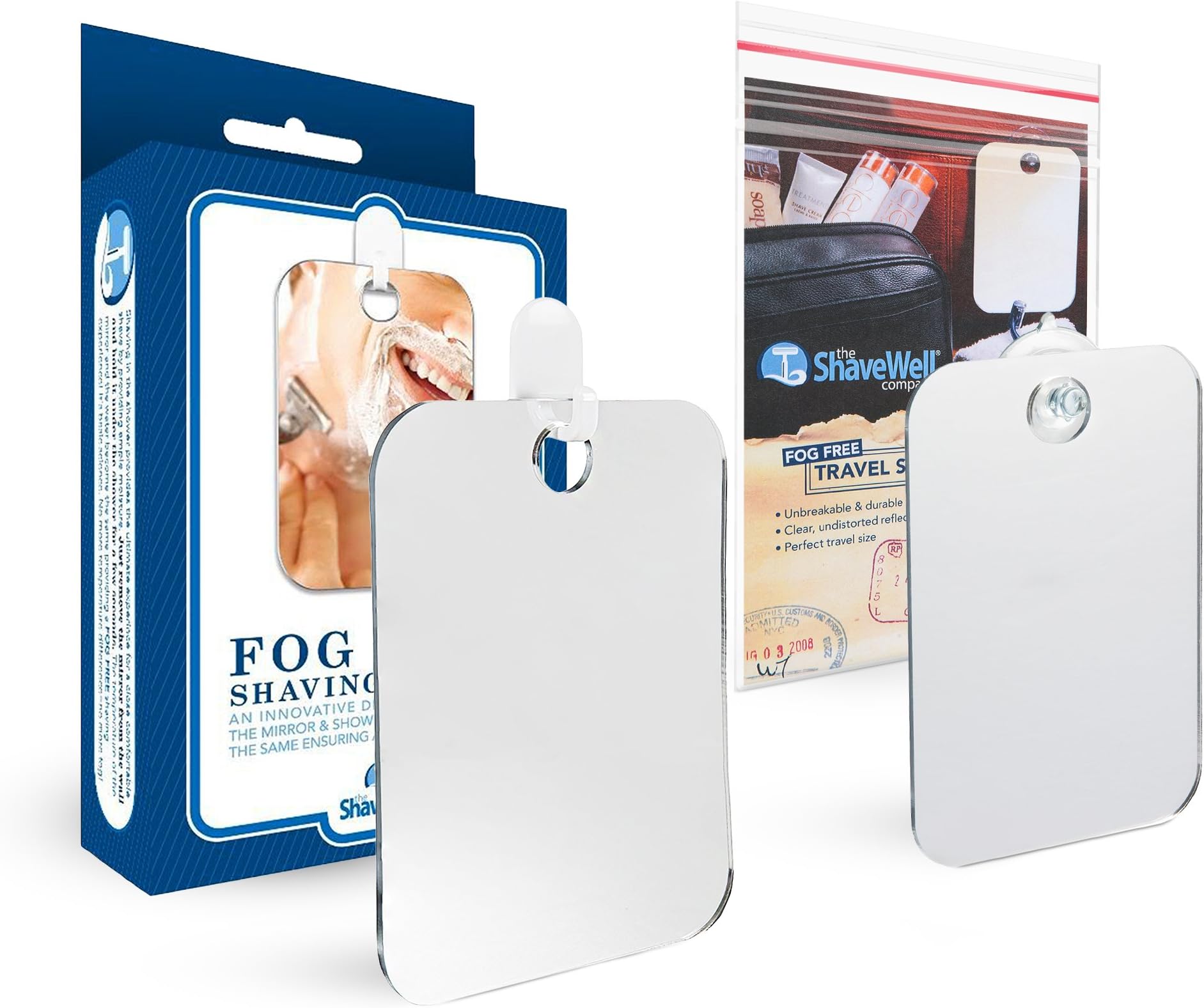The Shave Well CompanyTravel Combo - Deluxe Hanging Mirror and Suction Cup Travel Mirror - Unbreakable Shatterproof Mirror