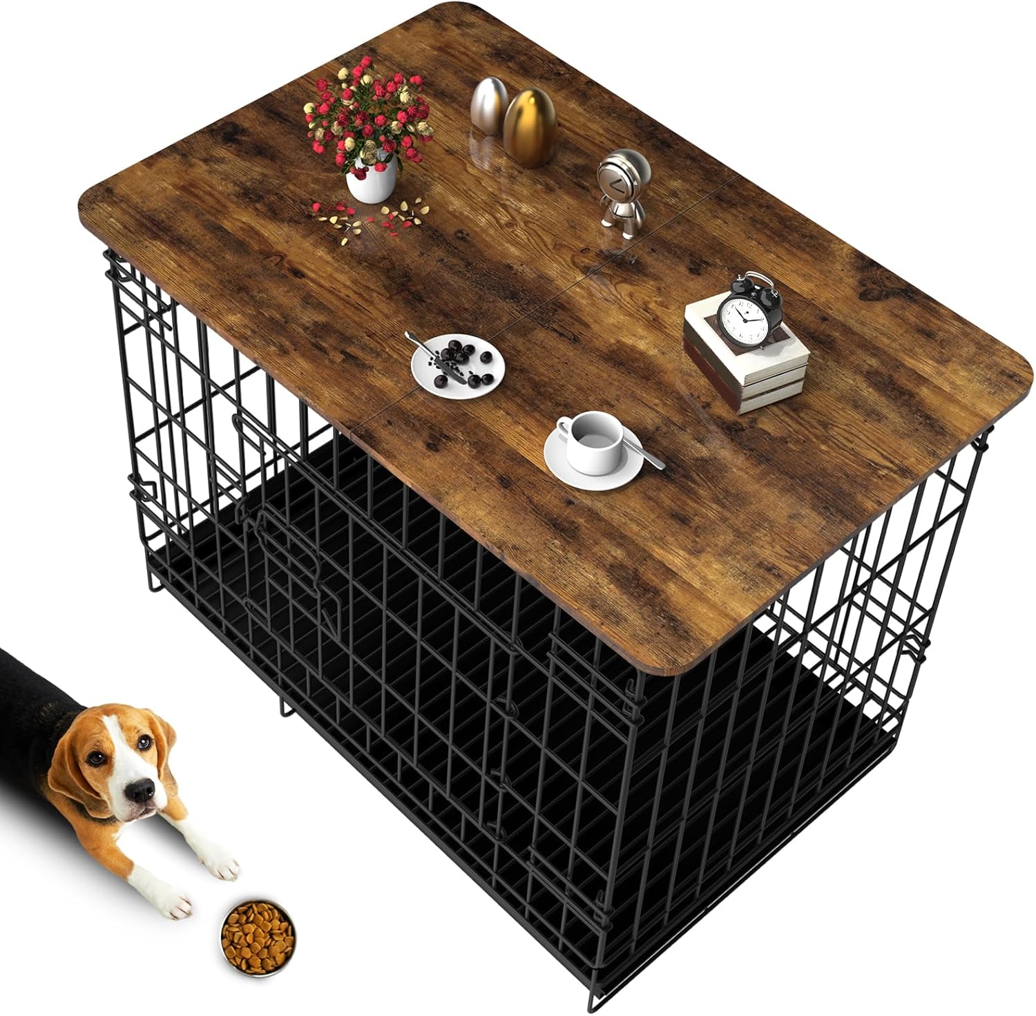 Dog Crate Topper Wood 54 Inch Dog Crate Topper Crate Table Topper Collapsible Dog Kennel Topper for Decorative Dog Crate, Suitable for 54 Inch Wire Dog Crate (Furniture Style, Brown)