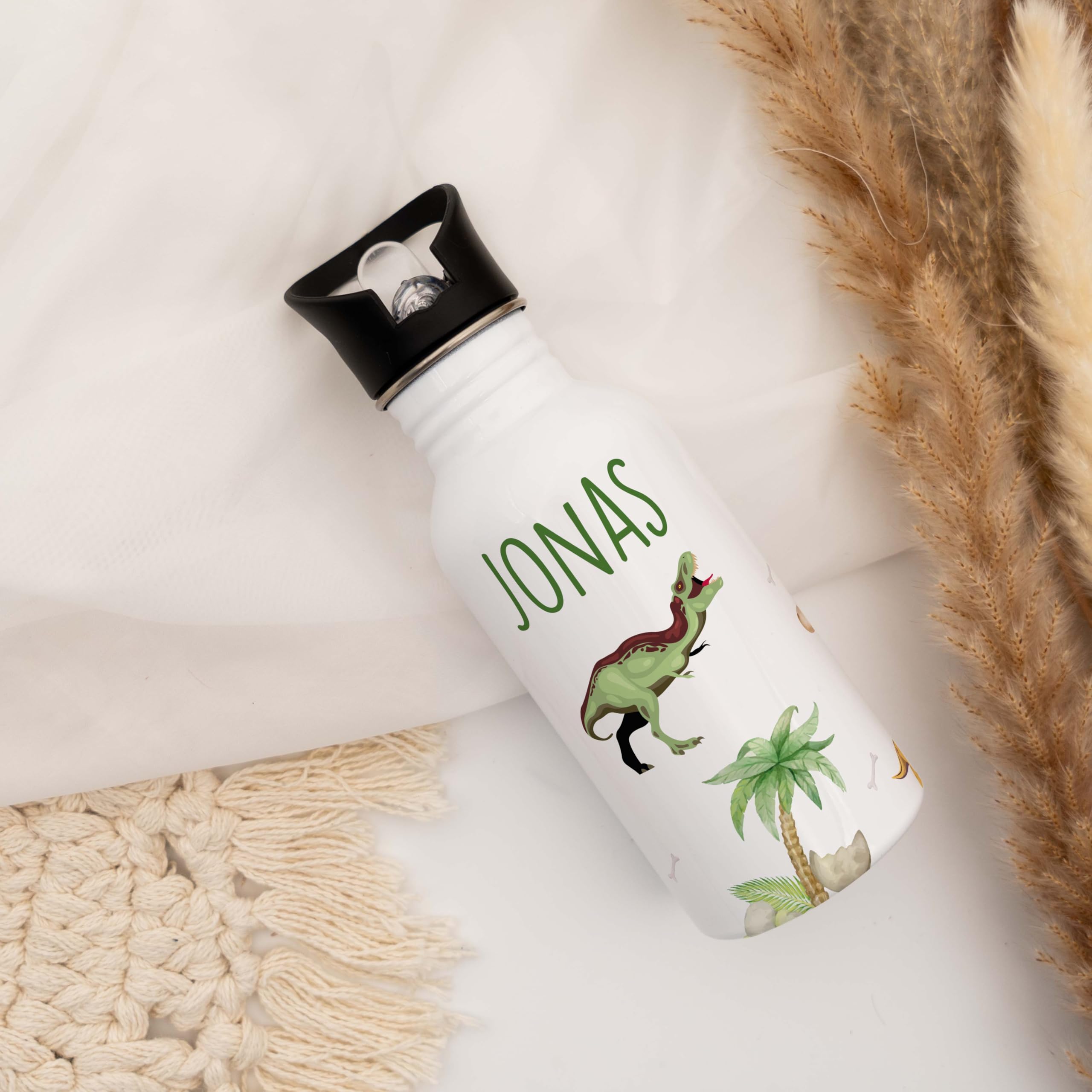 Kidsmood - Gourde personnalisée pour enfants en acier inoxydable de 500 ml avec paille intégrée, anti-fuite, passe au lave-vaisselle et parfaite pour l'école et la maternelle