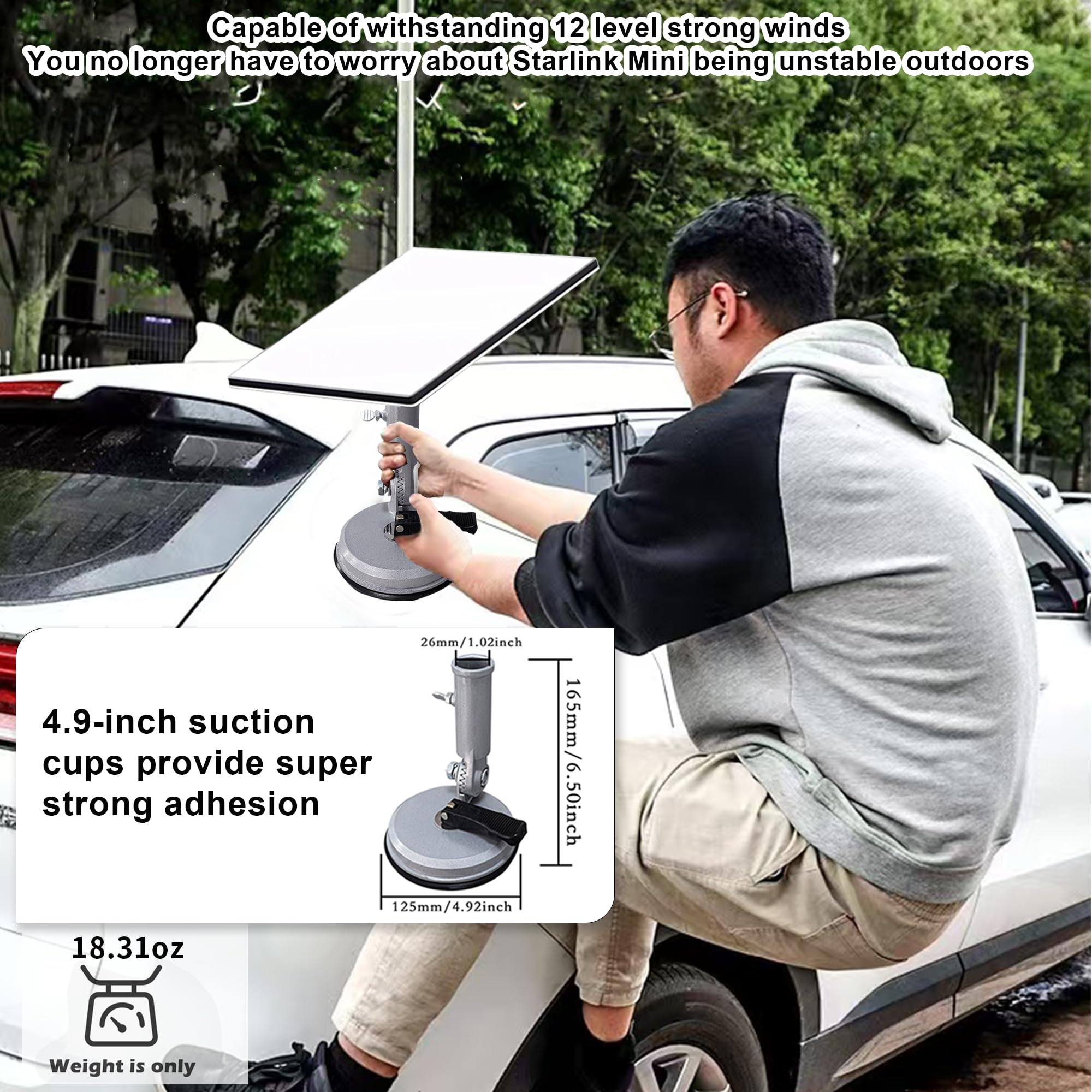 Starlink Mini Suction Cup Mount with Connecting Pipe - Compatible with Starlink Mini, Strong Suction, Adjustable Angle | Starlink Mini Accessories for RV, Car Windows, Sunroof