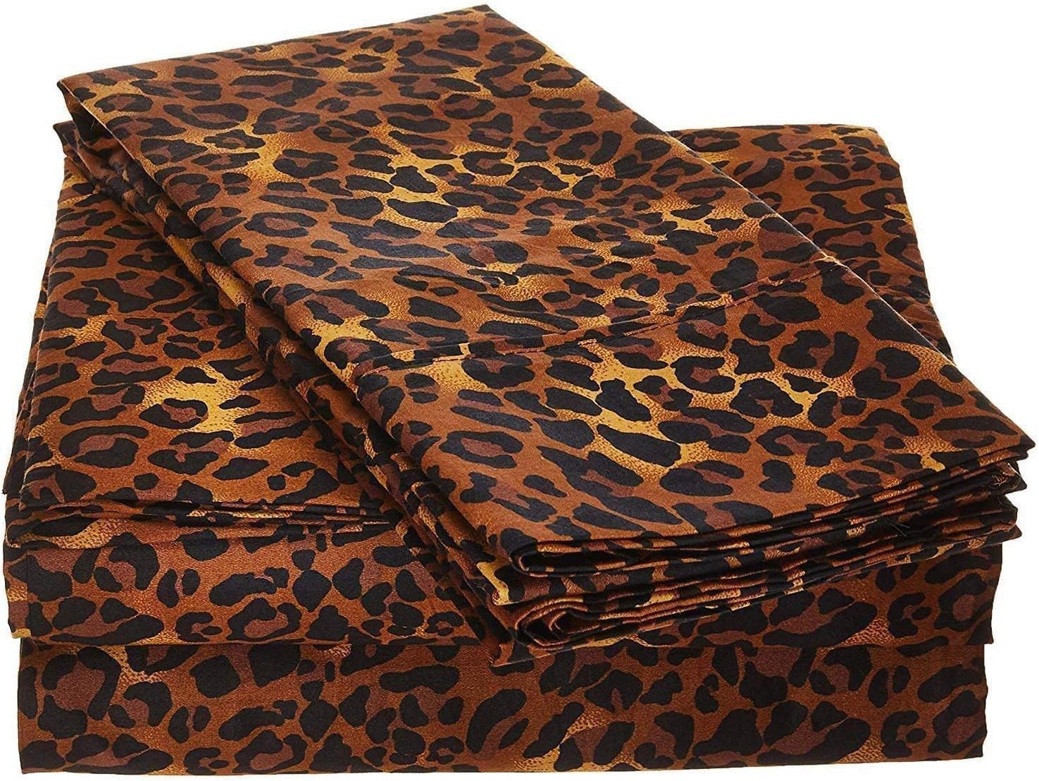 Way Fair 4 Piece Sheet Set Queen XL Size Leopard Print - 100% Cotton, 600-Thread-Count Cooling Bed Sheets, 15 Inch Deep Pocket of Fitted Sheet, Queen XL Cotton Bed Sheets Set