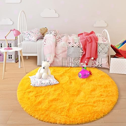 Miniatura 5 de junovo - Alfombra redonda y esponjosa para niños y niñas, de castillo de princesa, de felpa lanuda, para dormitorio, habitación de bebé, sala de