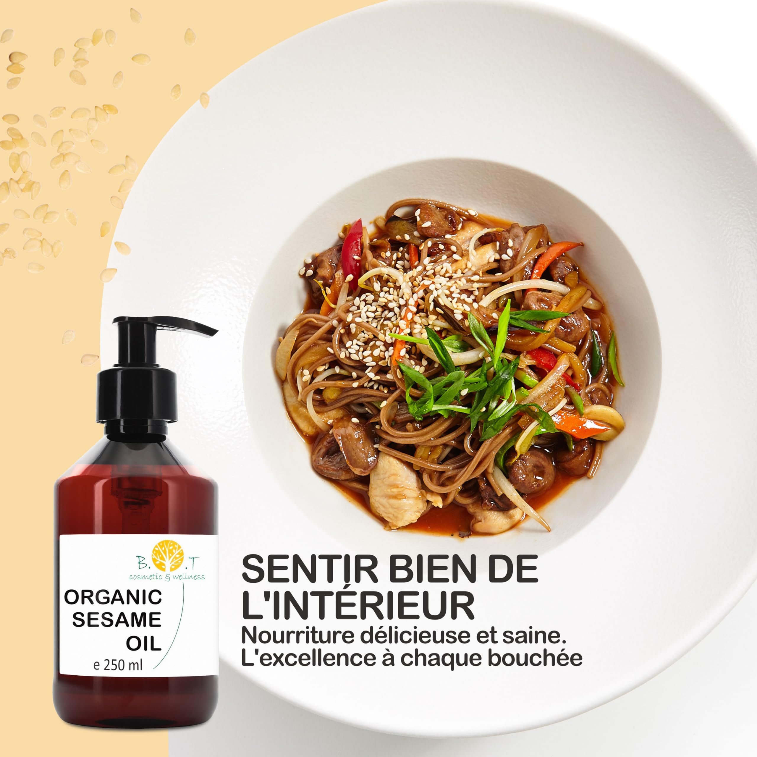 B.O.T Cosmetic & Wellness - Huile de Sésame Bio 100% Pure et Naturelle | Pressée à Froid | Multi-Usage | Anti-Âge pour la Peau | Soin Capillaire | Huile de Massage Ayurveda, 1000 ml