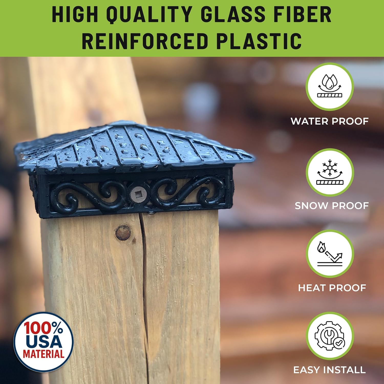 FENCE & DECK RITE Decorative Post Caps Made from Heavy-Duty Black Fiberglass Reinforced Polypropylene Weather-Resistant & UV-Protected (Post Caps (30))