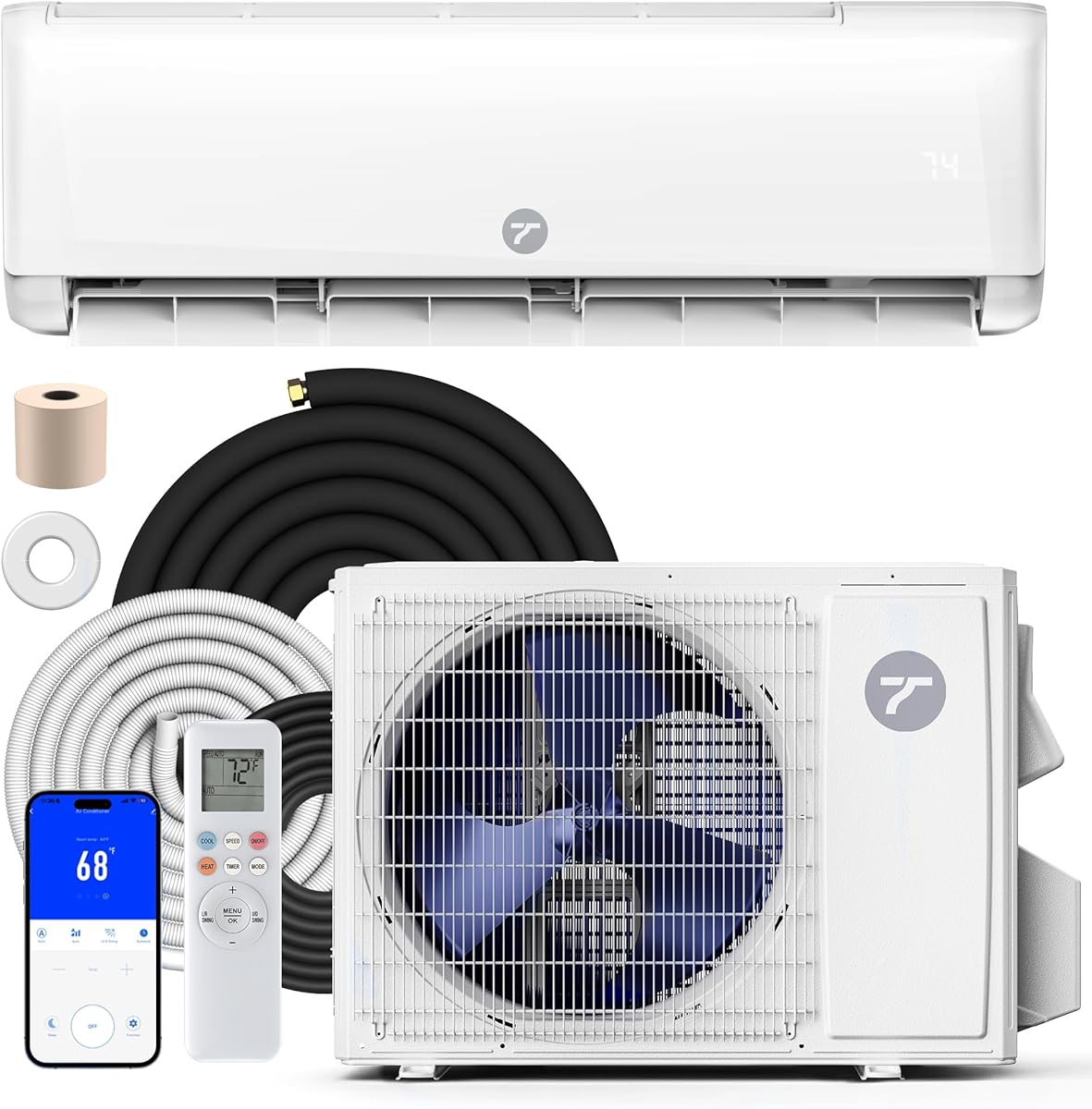 9000 BTU Mini Split Air Conditioner 115V, 22 SEER2 AC & Heat Pump, Quiet Ductless System for Up to 450 Sq.Ft, R32 Refrigerant, WiFi Smart Control, Indoor & Outdoor Units, Installation Kit