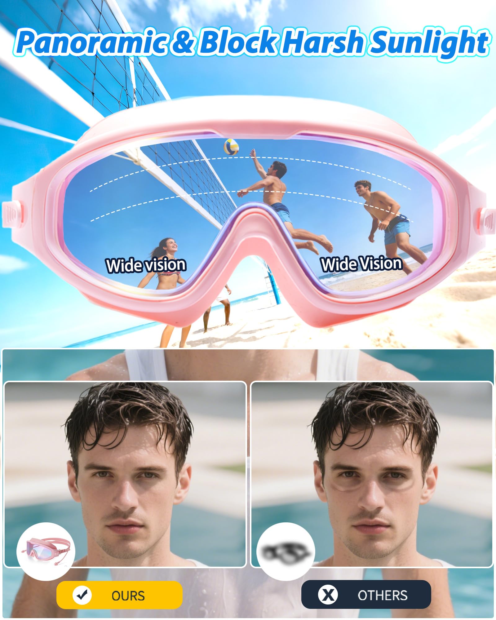 Occhialini da nuoto per adulti, visione ampia, con protezione UV, anti-appannamento, senza perdite, per piscina
