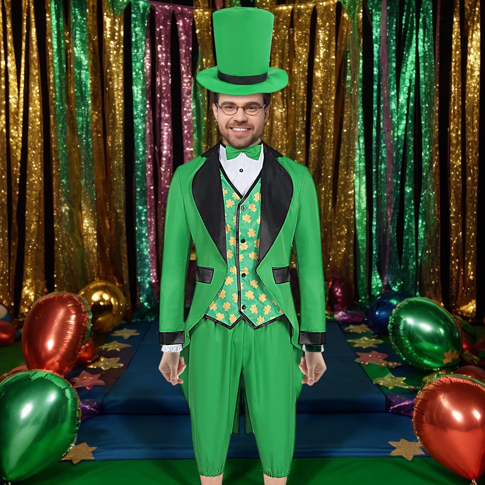 Generico Zielony kostium pixie dla mężczyzn, zielony pixie kostium dla dorosłych - irlandzki krasnoludek dla dorosłych | Mieszane poliestrowe sukienki cosplay na występy sceniczne, gry d