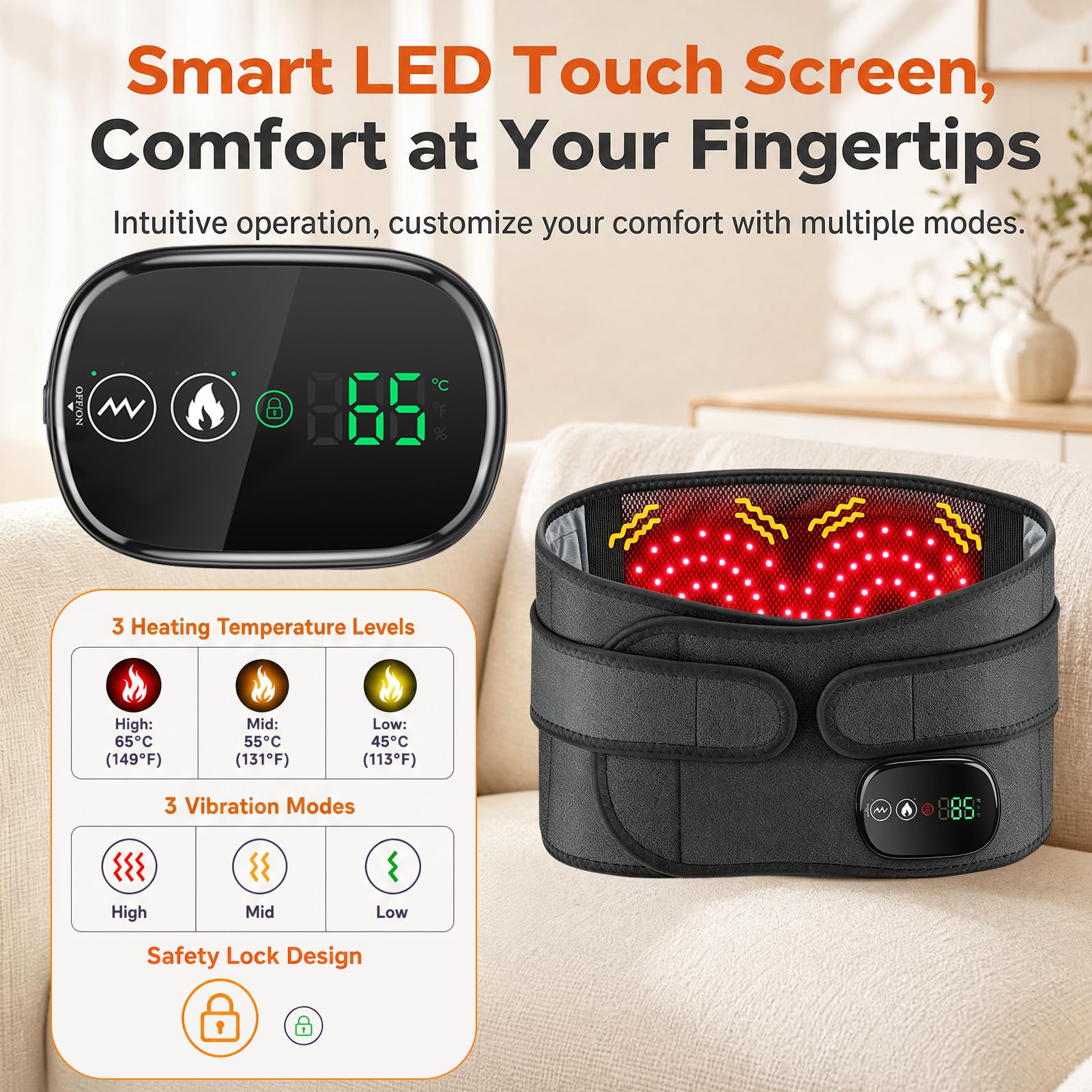 Cinturón térmico inalámbrico con batería de 5000 mAh y calentador de espalda para relajación lumbar, cojín térmico con apagado automático, cinturón de masaje eléctrico portátil (negro)