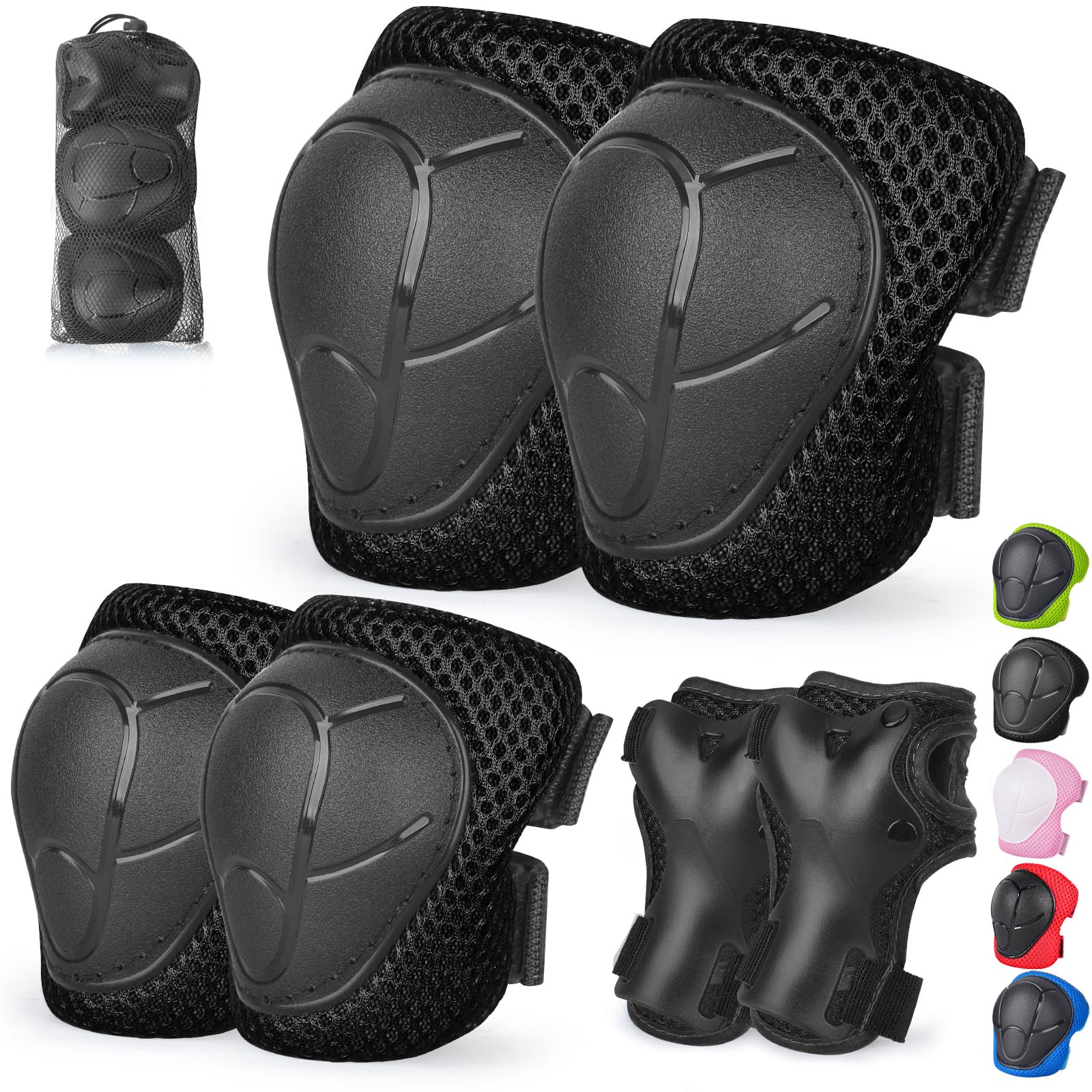 Kids/Youth Knee Pads and Elbow Pads Set with Wrist Guard 3 in 1 Kids Protective Gear Set for 3-14 Years for Skateboarding, Skiing, Cycling, BMX Biking, Running, Scooter