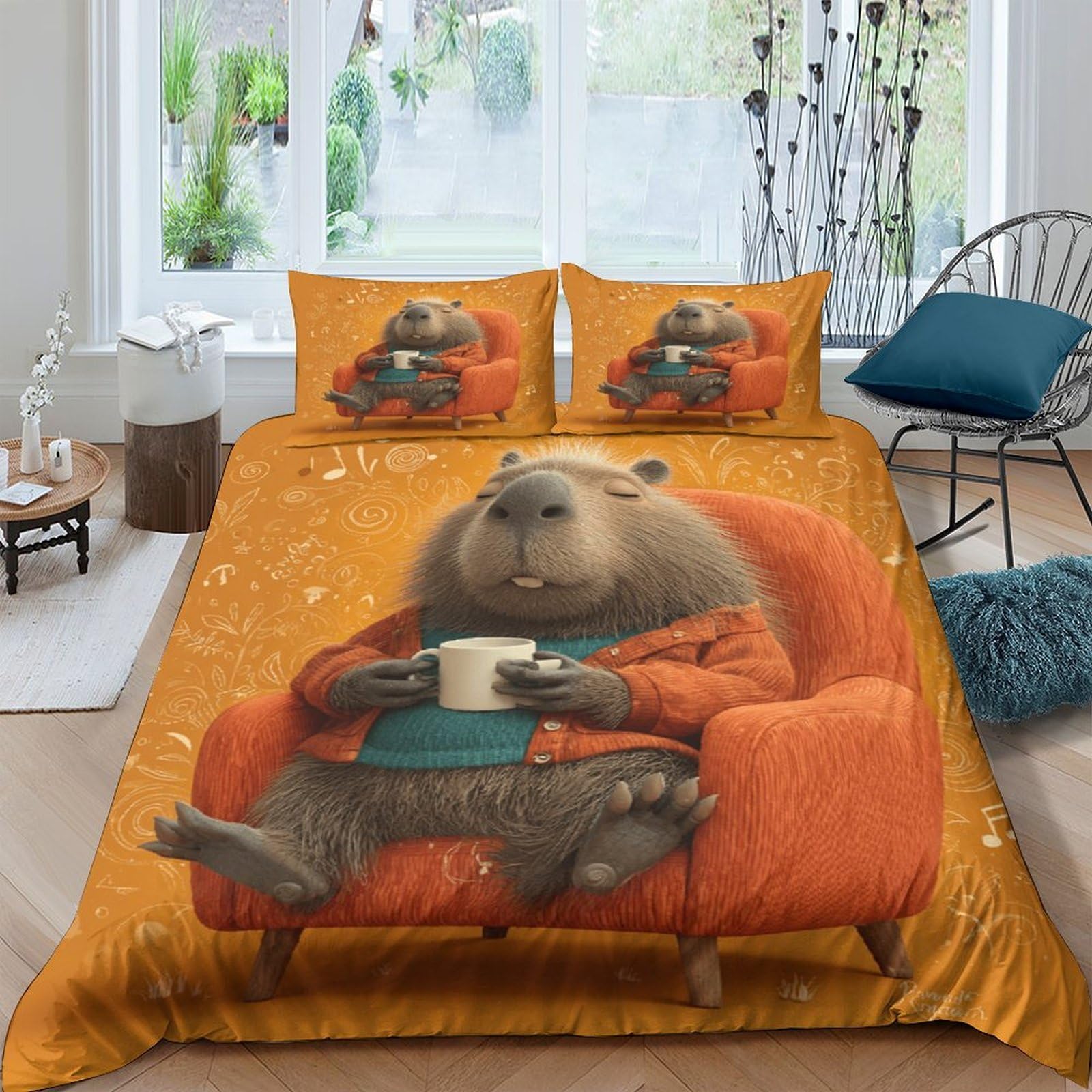 Ctjqhvkz Style-8 3D Printed Lazy Capybara Sofa Fitted Sheet Microfiber Orange Cartoon Mattress Cover For Bedroom Dorm Decor Washable Single（135X200cm）
