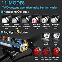 Vista 3 de Luces de bicicleta brillantes 2025 para conducción nocturna, 9500 lúmenes, faros delanteros de bicicleta, recargable por USB, 3 luces LED, 17 modos