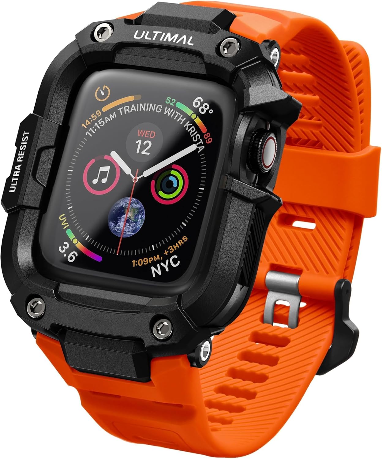ULTIMAL Rugged Band with Case for Apple Watch 44mm, Military-Grade Shockproof Protective Strap for Men, All-in-One Outdoor Sport Watch Band Compatible with iWatch Series 6/5/4/SE3/SE2/SE (Orange)