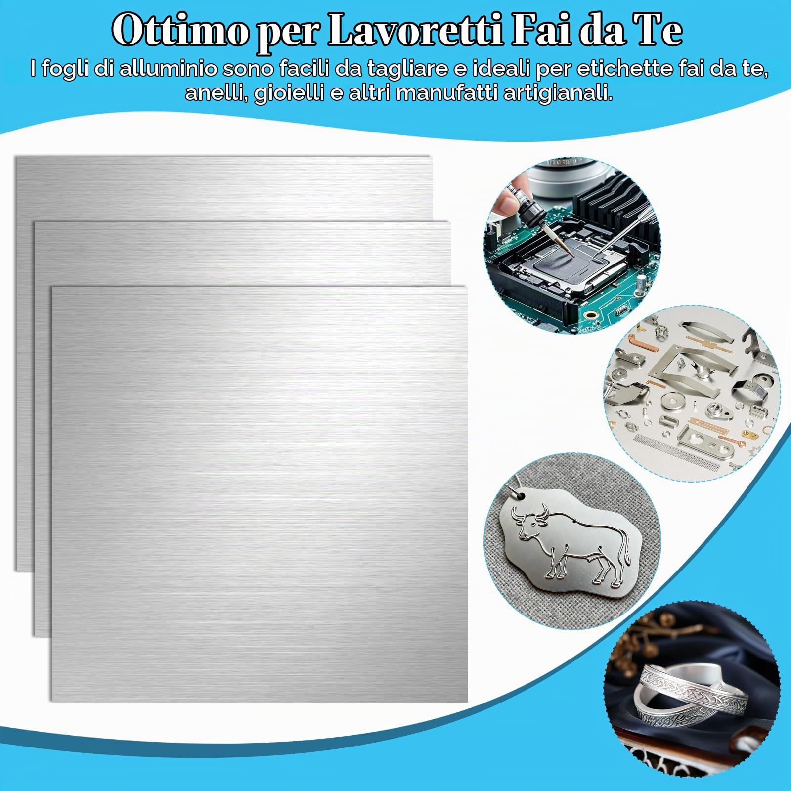 Confezione da 6 lastre in alluminio da 2 mm, 6061, 200 x 200 mm (20 x 20 cm), piastre piatte in alluminio con pellicola protettiva