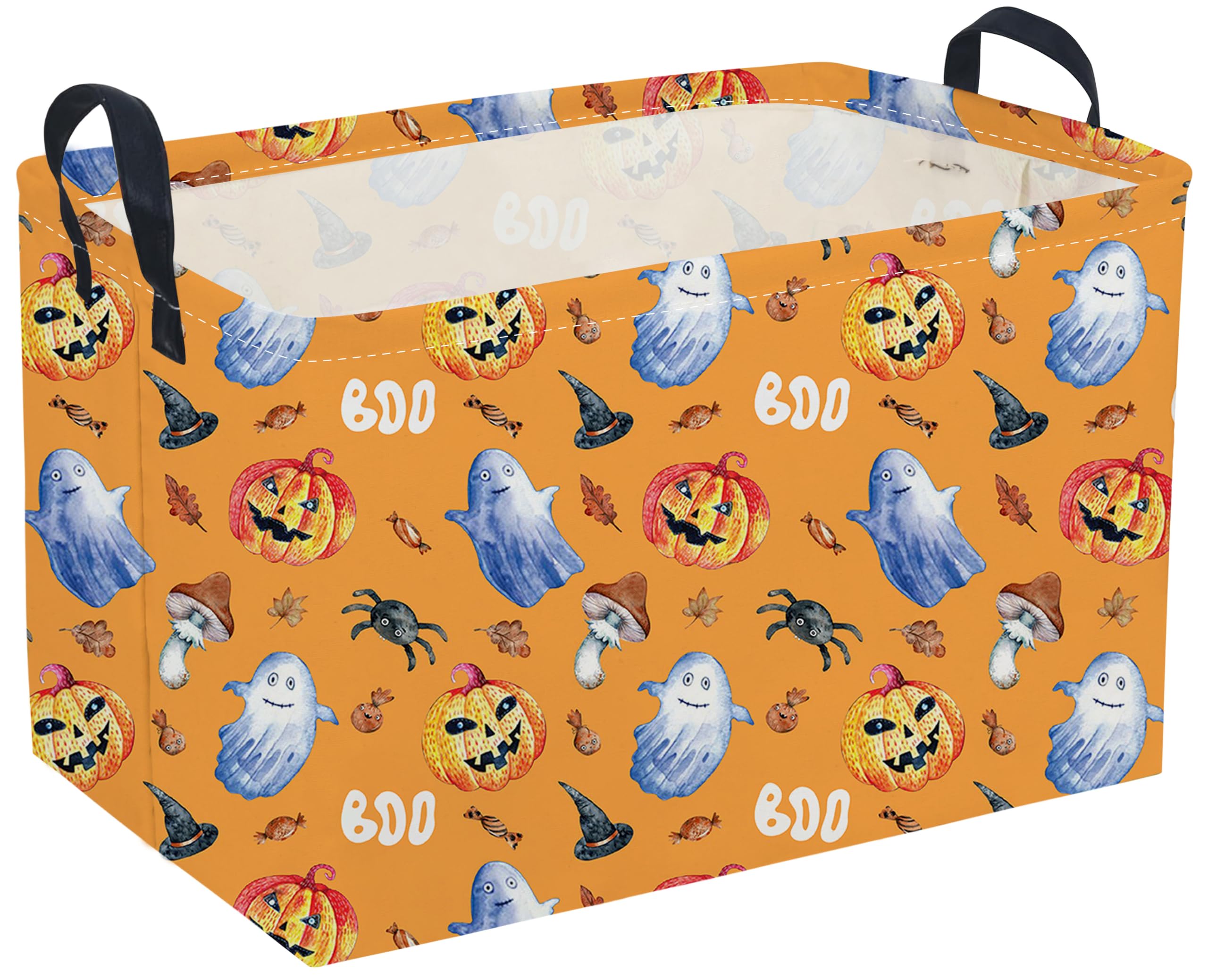 Sanjiaofeng Rectangular Halloween Horror Ghost Storage Basket,Terrifying and Thrilling Party Basket,Halloween Candy Storage Baskets with Handles(Scary Pumpkin)