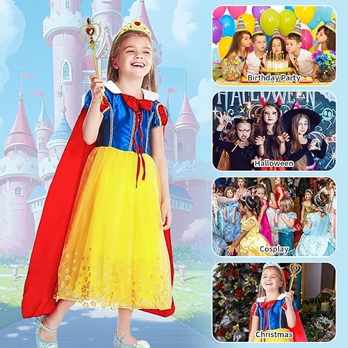Miniatura 7 de Disfraz de princesa para niñas, disfraz de Halloween para niñas pequeñas, fiesta de cumpleaños, cosplay, traje con accesorios, amarillo, 1-2T