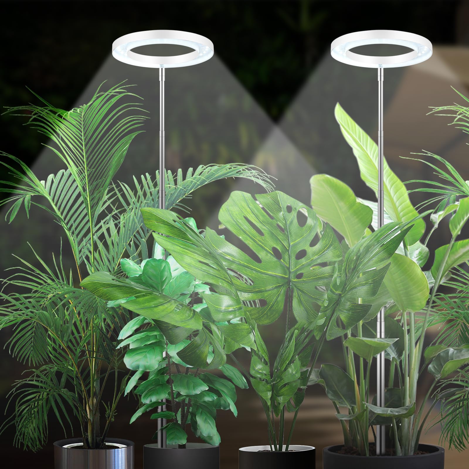 Euakee Lámpara de Planta, 70 LEDs Luces de Crecimiento de Espectro Completo, 30-155cm Ajustable en Altura, con Temporizador 3/9/12H, 10 Brillos, 3 Modos, para Plantas de Interior (Blanco)