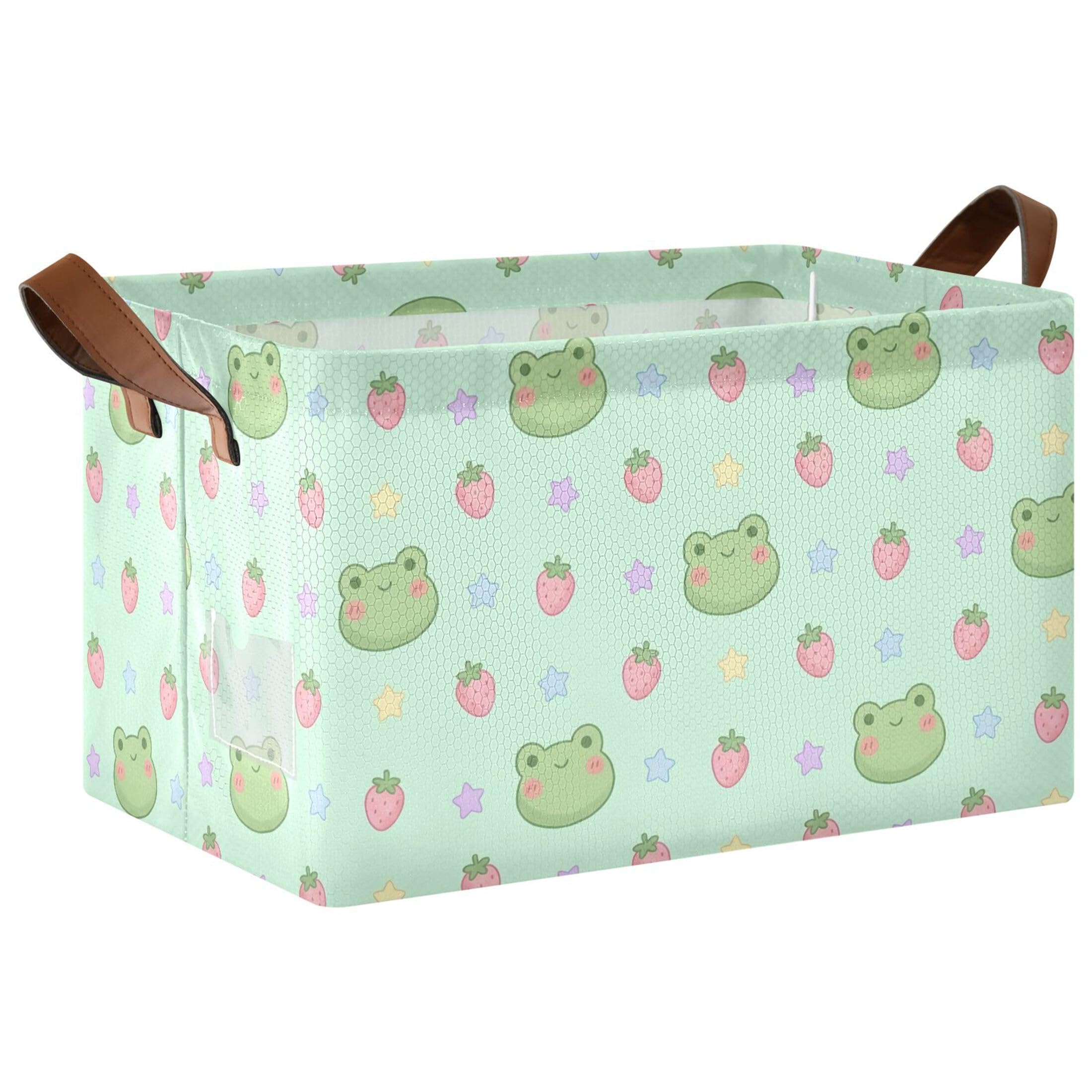 Kutsu Frogs Foldable Storage Basket Collapsible Bin With Handles For Shelves