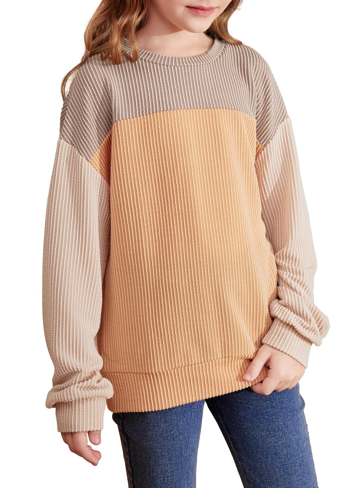 blibean Girls Fall Long Sleeve Shirts Kid Color Block Tops Size 6-15 Years