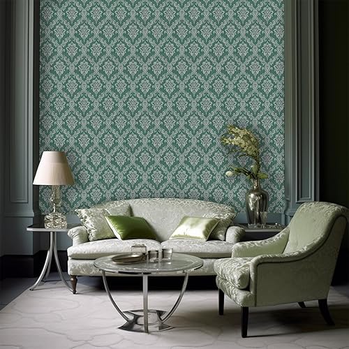 Miniatura 10 de Papel tapiz autoadhesivo de 17.7 x 197 pulgadas, color negro y plateado, papel de contacto de damasco, papel de contacto autoadhesivo de película de